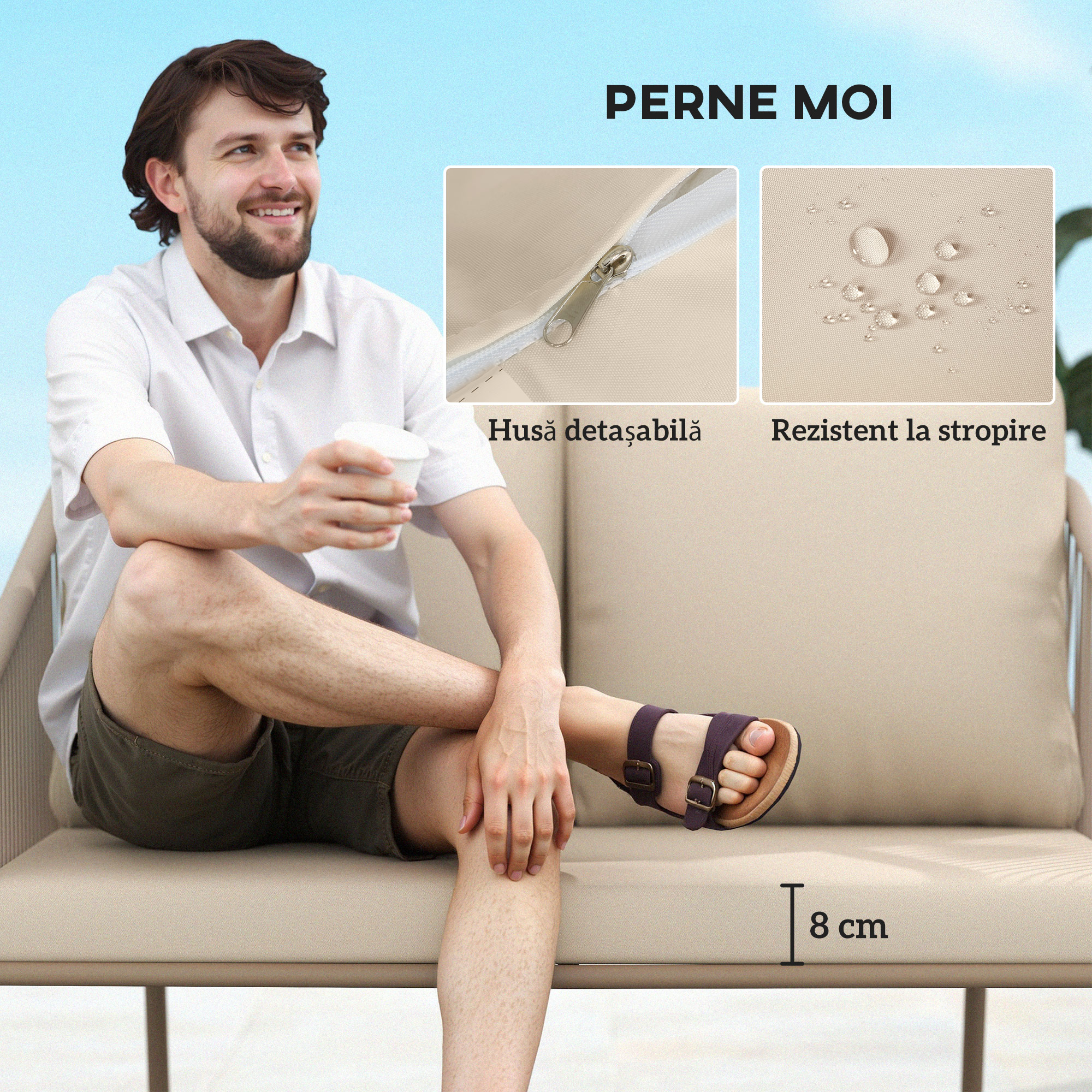  Canapea de Gradina cu 2 Locuri, Perne Detasabile, Brate si Cadru din Otel, 112x72x76 cm, Verde [5]