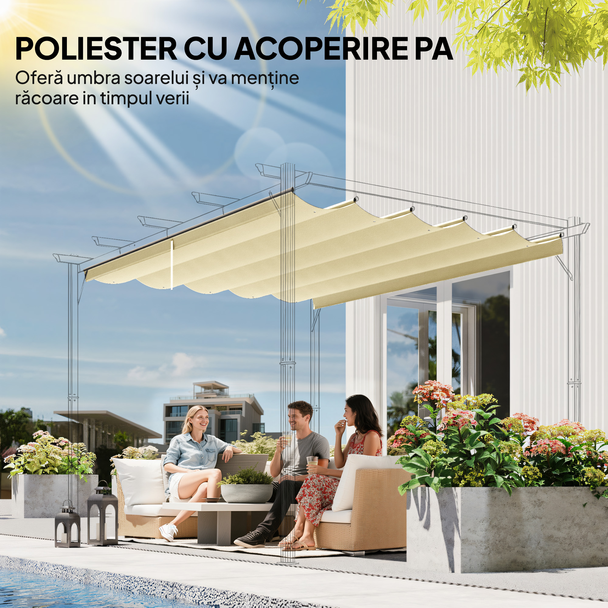  Acoperis de schimb pentru pergola sau foisor de gradina 3x4 m din poliester, crem [4]