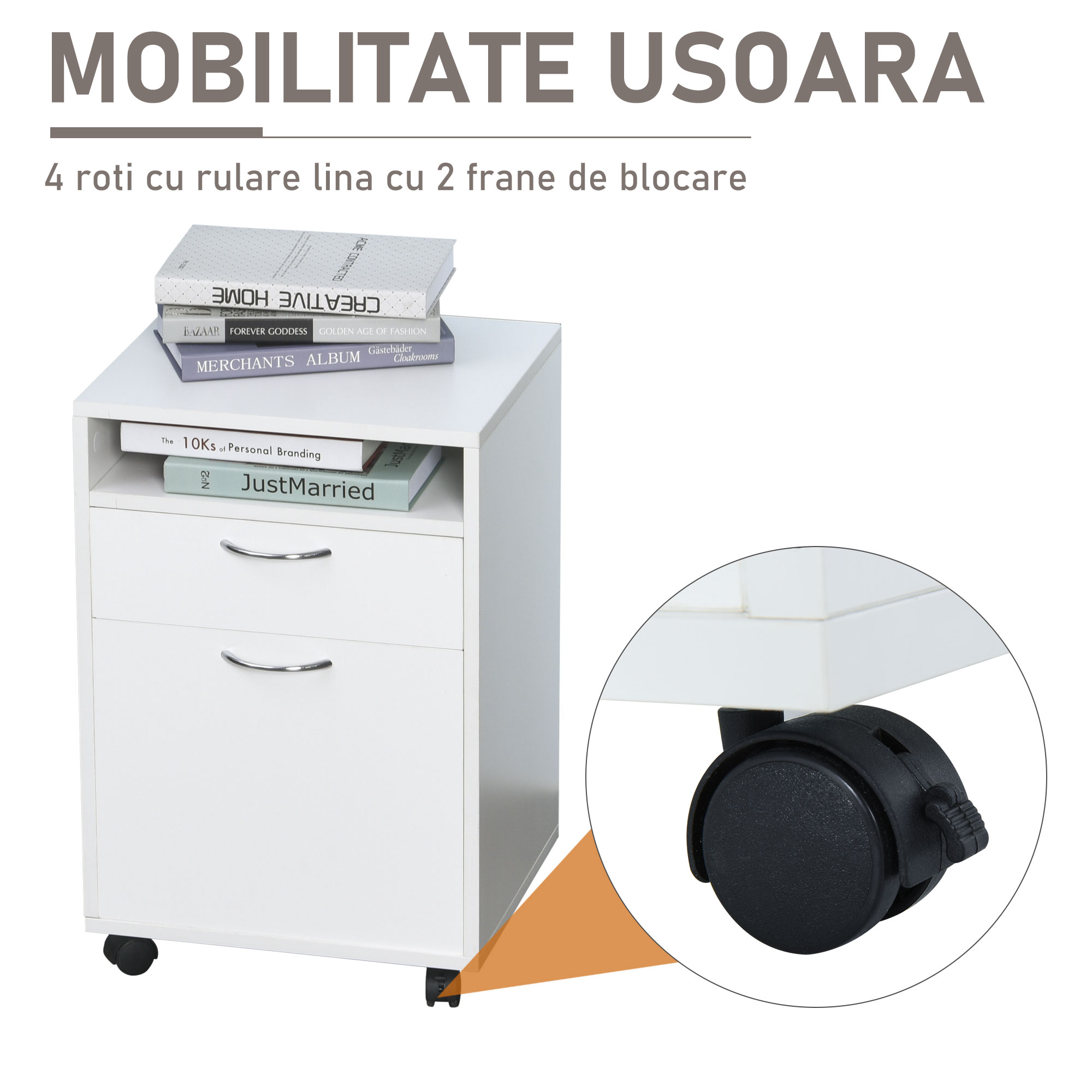  comoda pentru birou, cu roti, 40x35x60cm, alba [6]