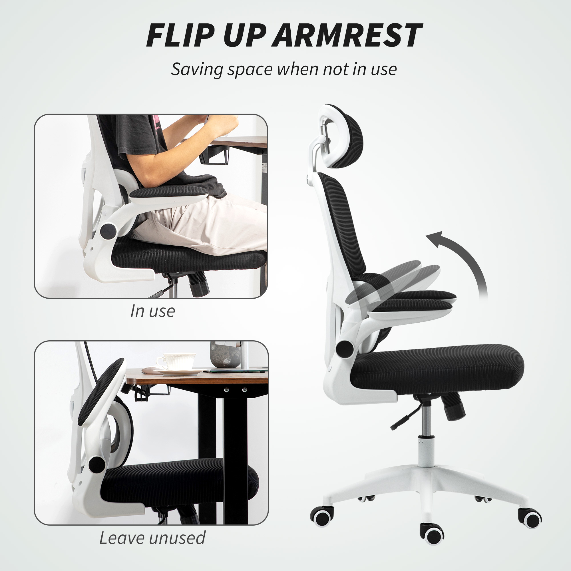  Scaun Ergonomic de Birou cu inaltime Reglabila, Brate Rabatabile si Tetiera, 62x61x112-120 cm, Negru [4]