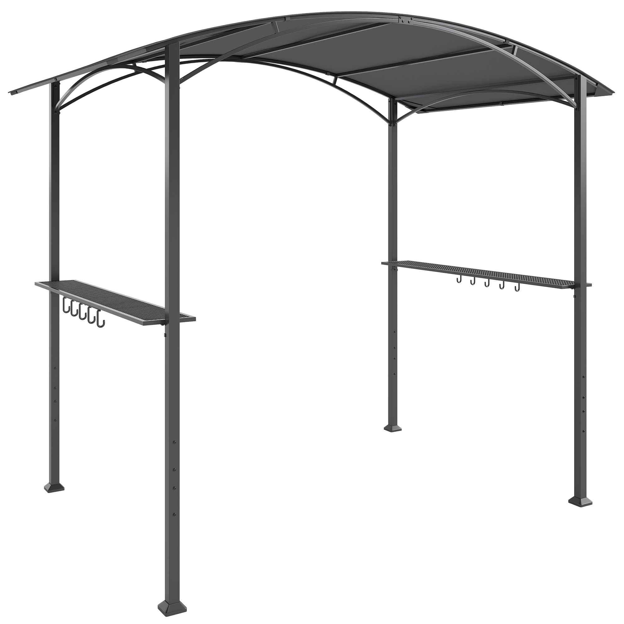 Gradina & balcon -  Gazebo pentru Gratar 2.5x1.5 m, Pergola pentru Gratar cu 2 Rafturi Laterale si Carlige, Cadru din Otel si Acoperis din Poliester pentru Gradina, Gri inchis