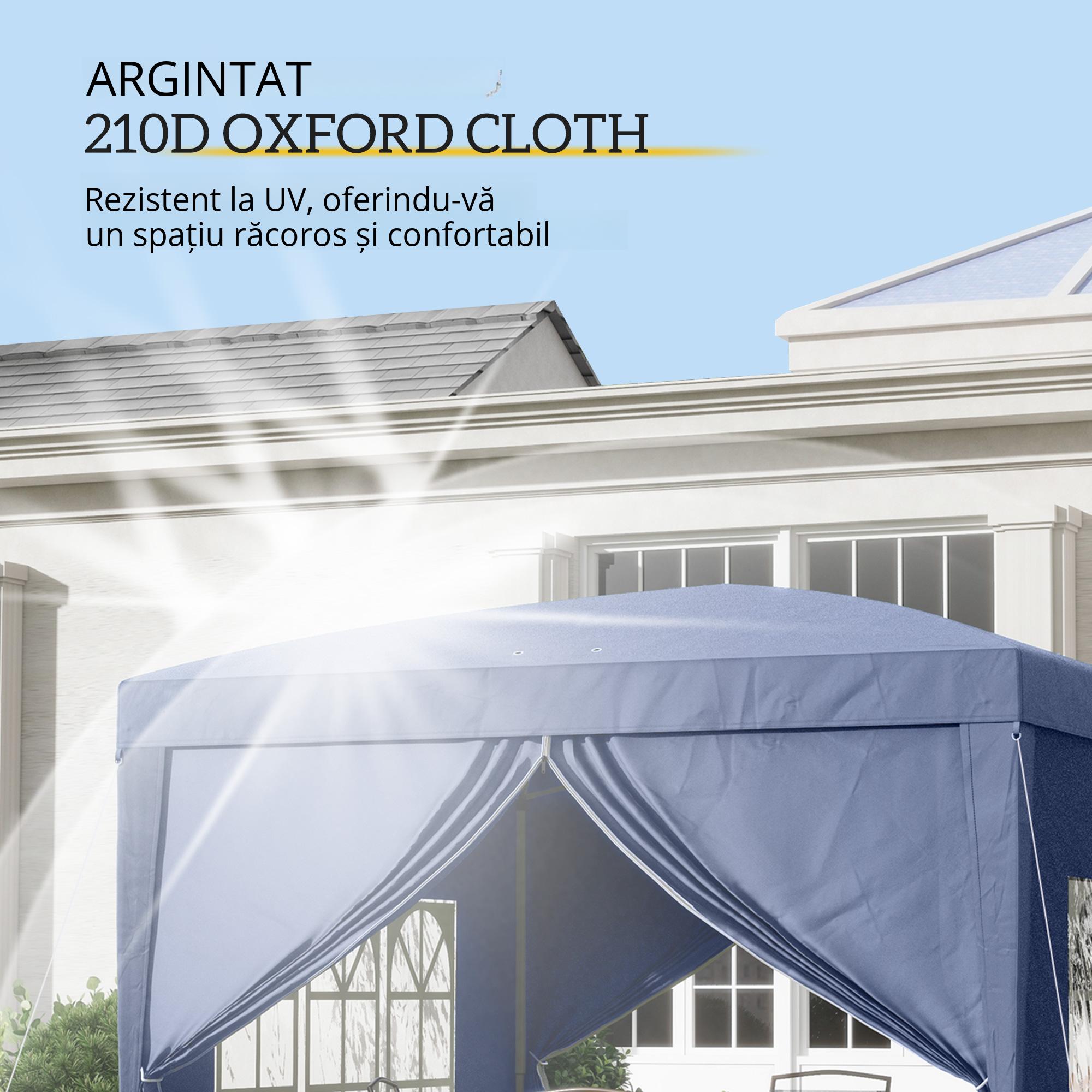  Pavilion de Gradina Pliabil din Otel cu Pereti Laterali, 3x3m, Albastru [4]