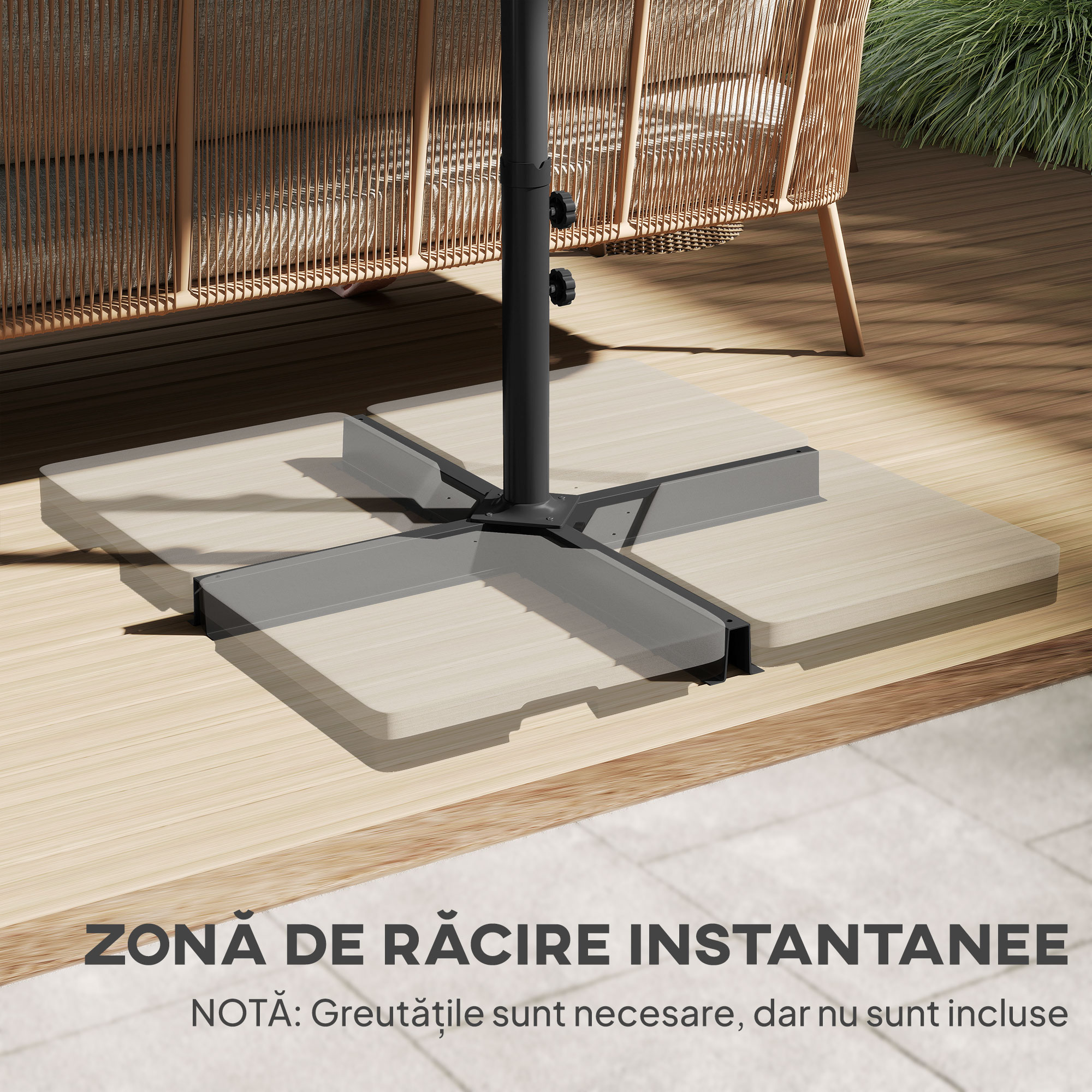  Umbrela Dubla cu 12 Spite, Baza in Cruce si Manivela, din Otel si Poliester, 455x265x238 cm, Gri [5]