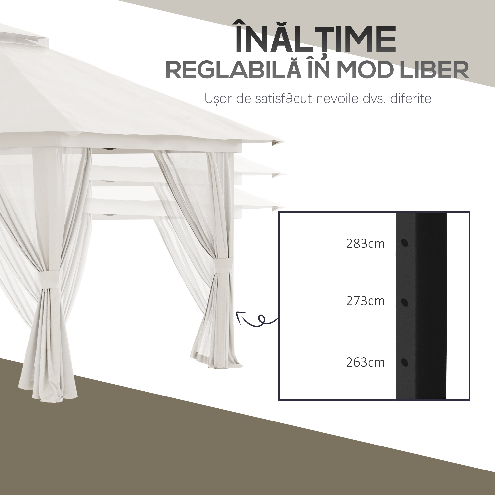  Foisor Pliabil Pop Up 4x4 m cu Inaltime Reglabila pe 3 Nivele, Foisor Exterior cu Plase de tantari, Saci de Nisip, Geanta de Transport, UV50+, pentru Gradina, Camping, Evenimente, Crem [5]