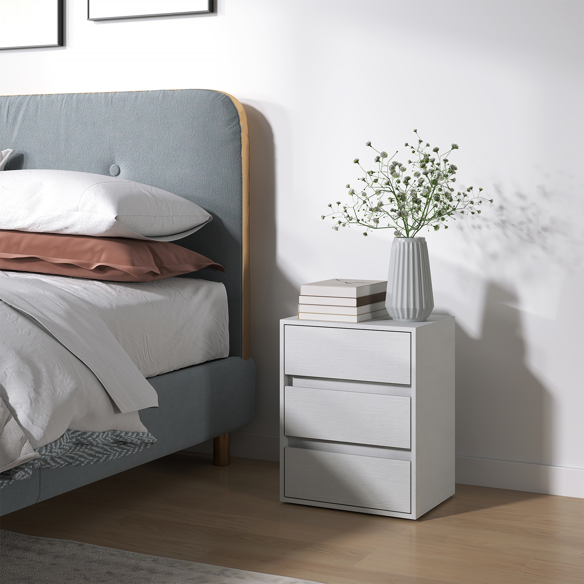  Comoda moderna cu 3 sertare din lemn alb, 40x30x50,5 cm [5]