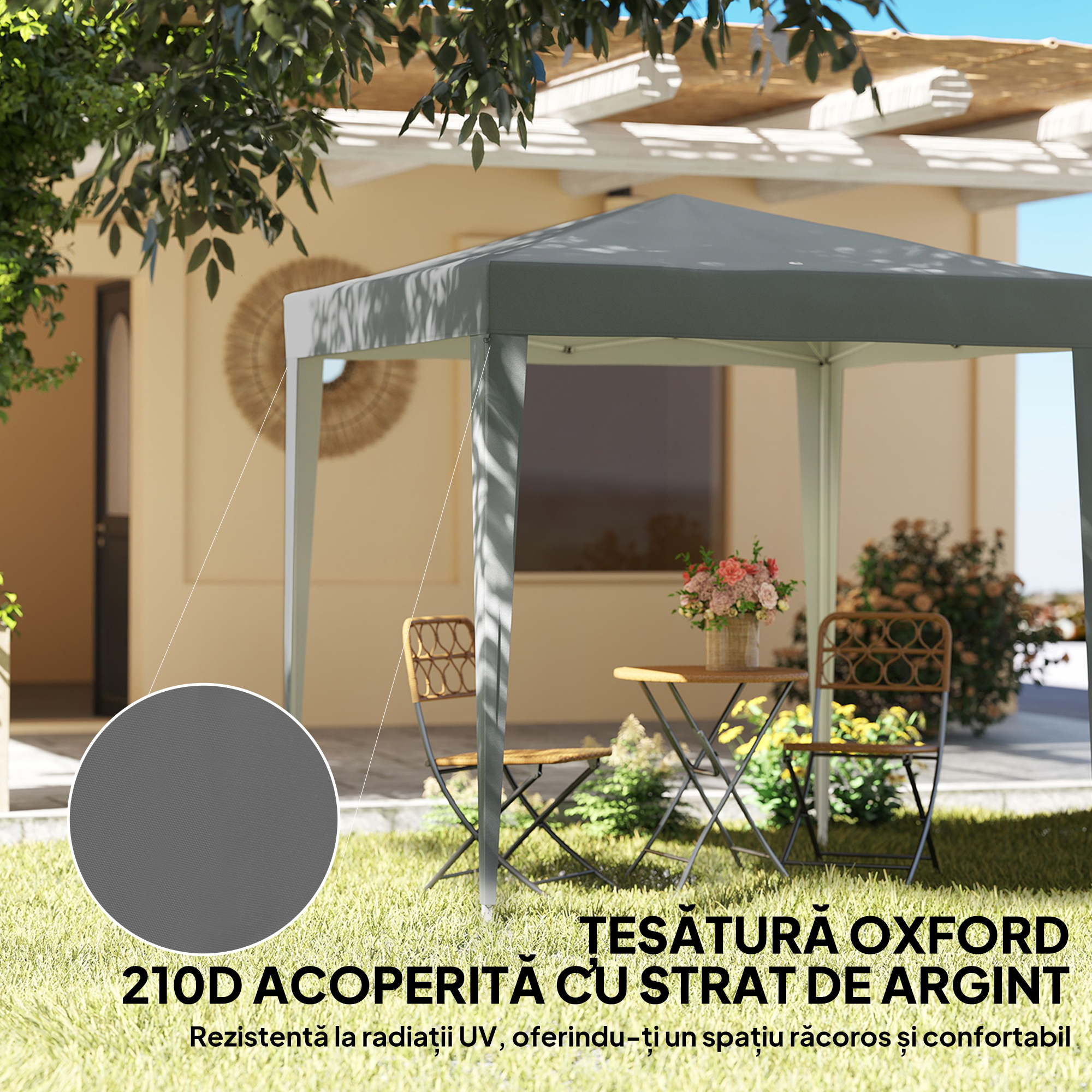 Foisor Pliabil 2x2 m Pop-Up cu 2 Usi, 2 Ferestre, 4 Pereti Detasabili, Foisor de Exterior cu Geanta de Transport din Otel si tesatura Oxford, pentru Gradina, Petreceri, Camping, Gri [4]