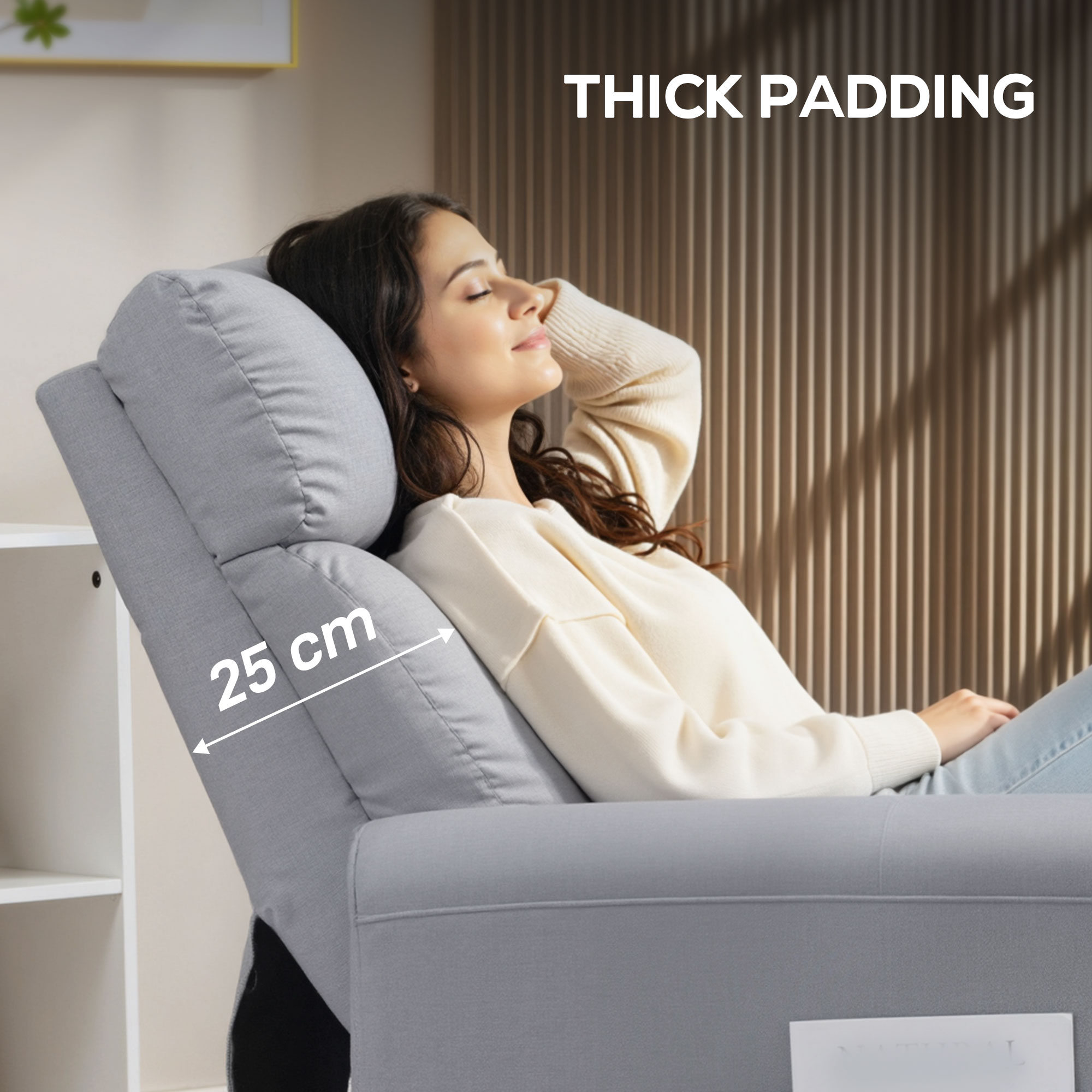  Fotoliu Reclinabil 135° max in Material cu Efect de In, Spuma, Otel si Lemn, 73x86x100 cm, Gri Deschis [5]