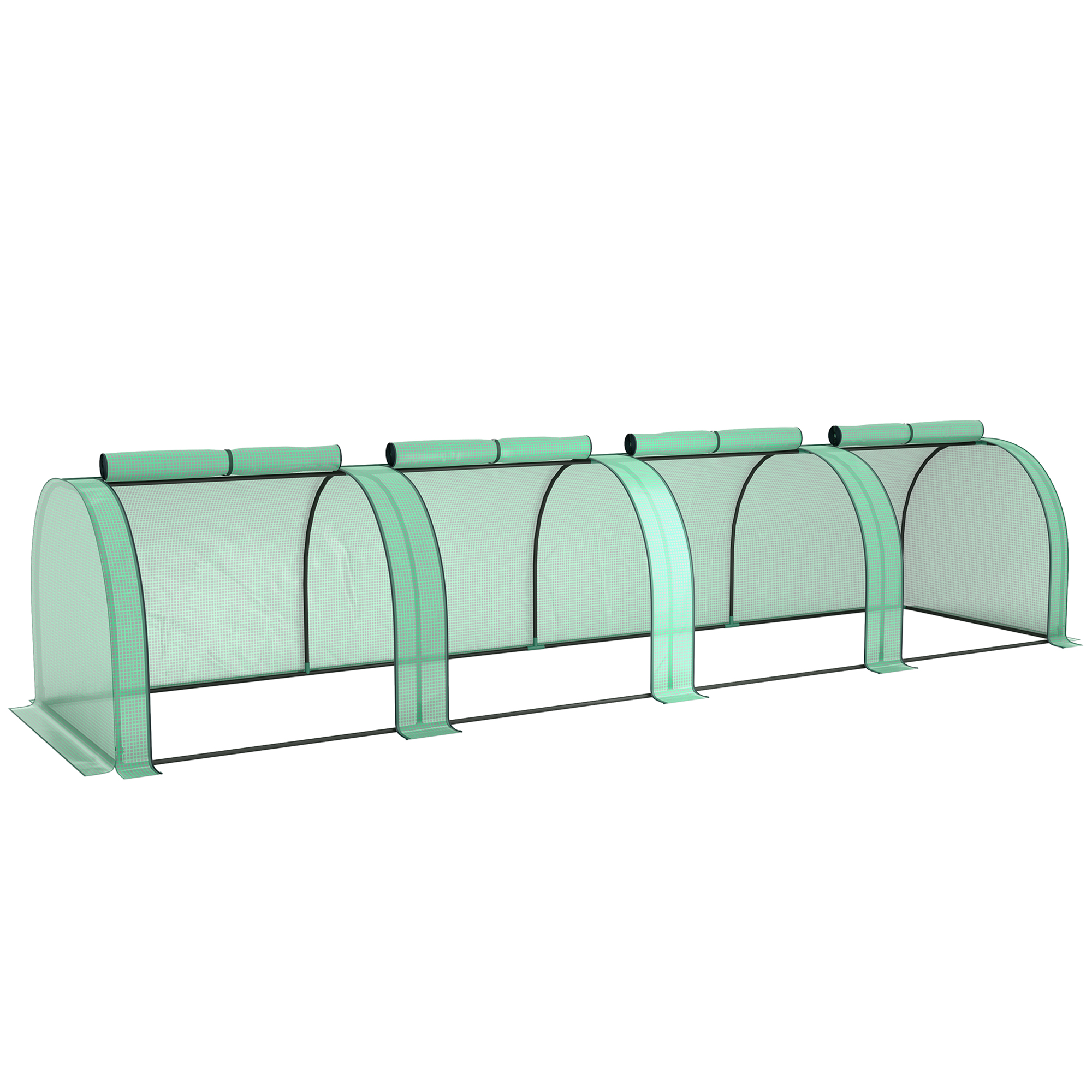 Gradina & balcon -  Sera Tip Tunel din Otel si Plastic Impermeabil Anti UV cu 4 Usi, 395x100x80 cm, Verde