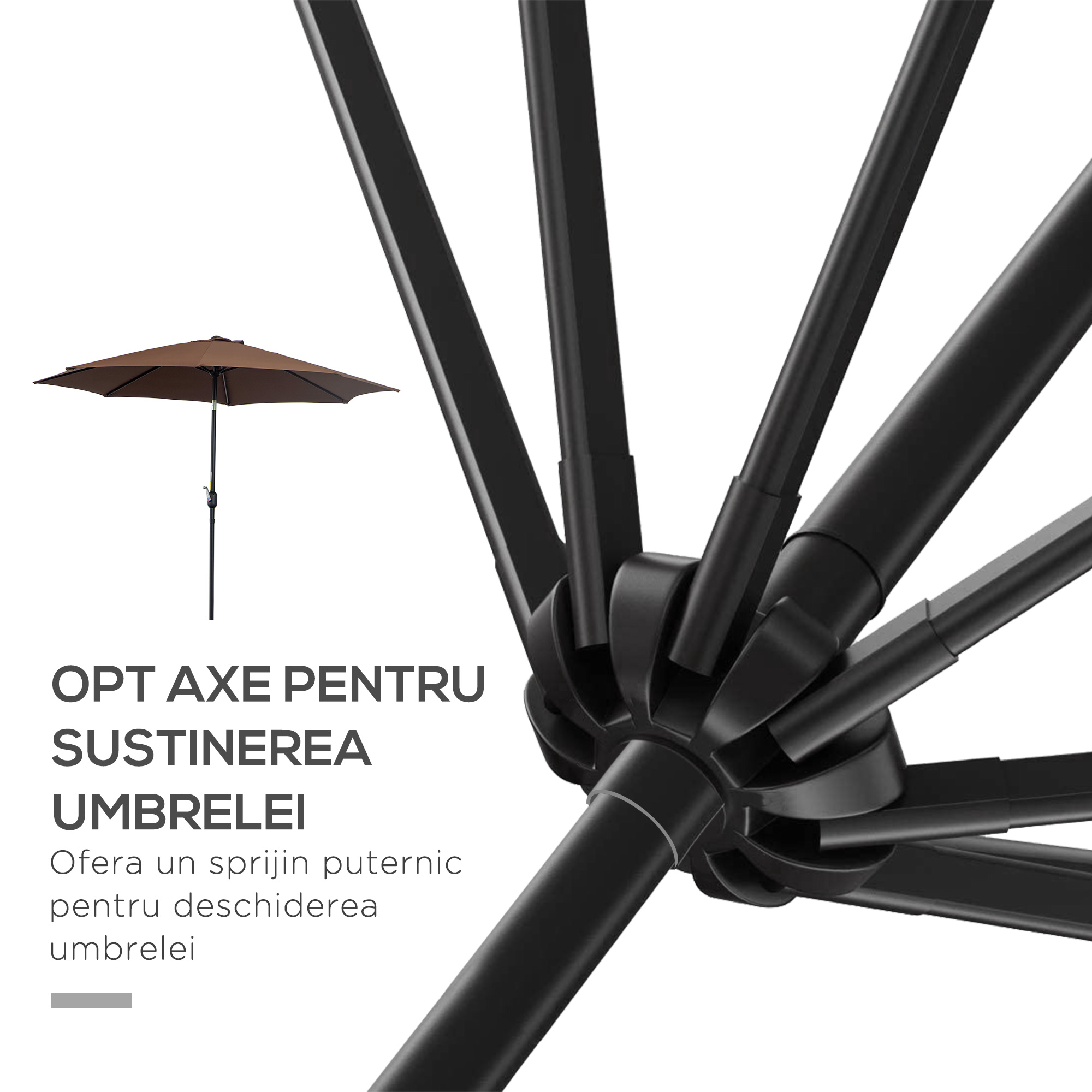  Umbrela de Gradina Inclinabila 3x2.45m in Poliester Impermeabil, Cafea [6]