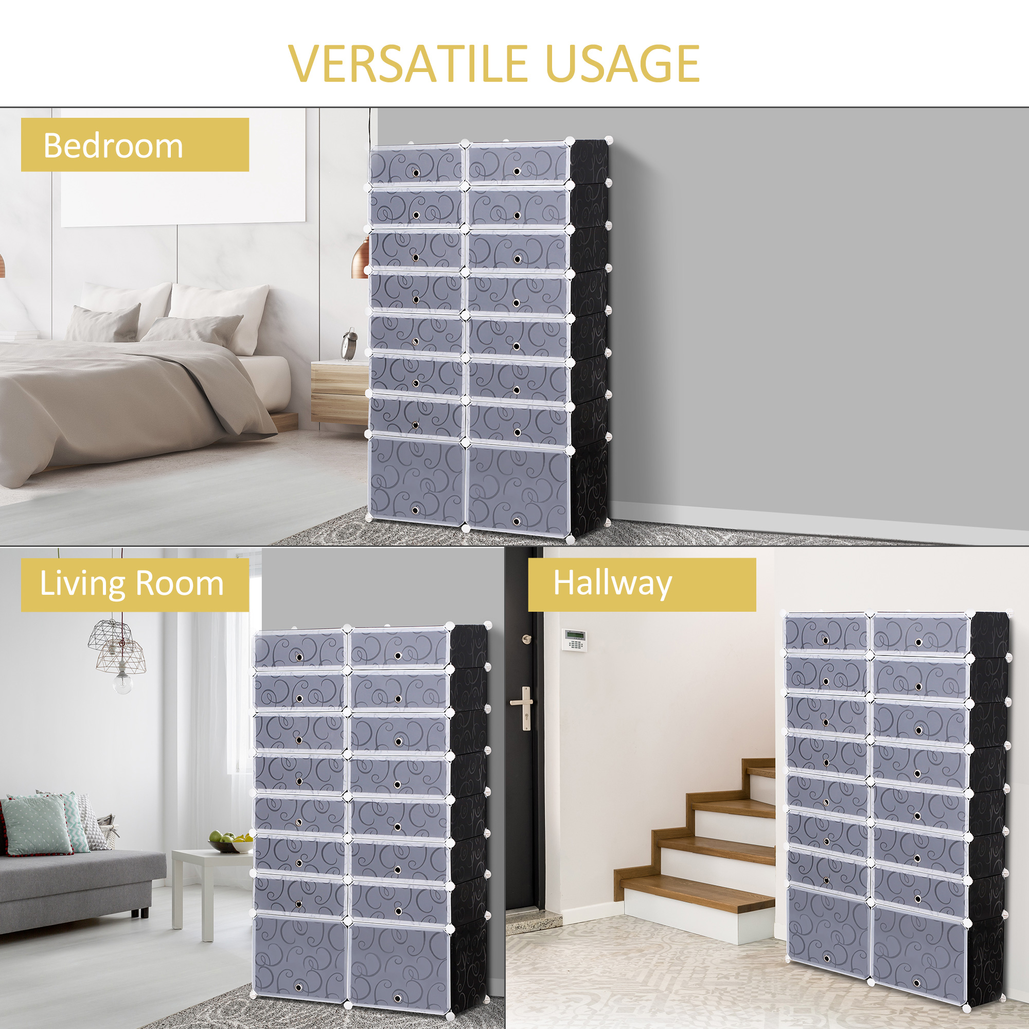  Dulap Pantofi Modular 16 Cuburi in PP Alb si Negru 95x37x160cm [5]