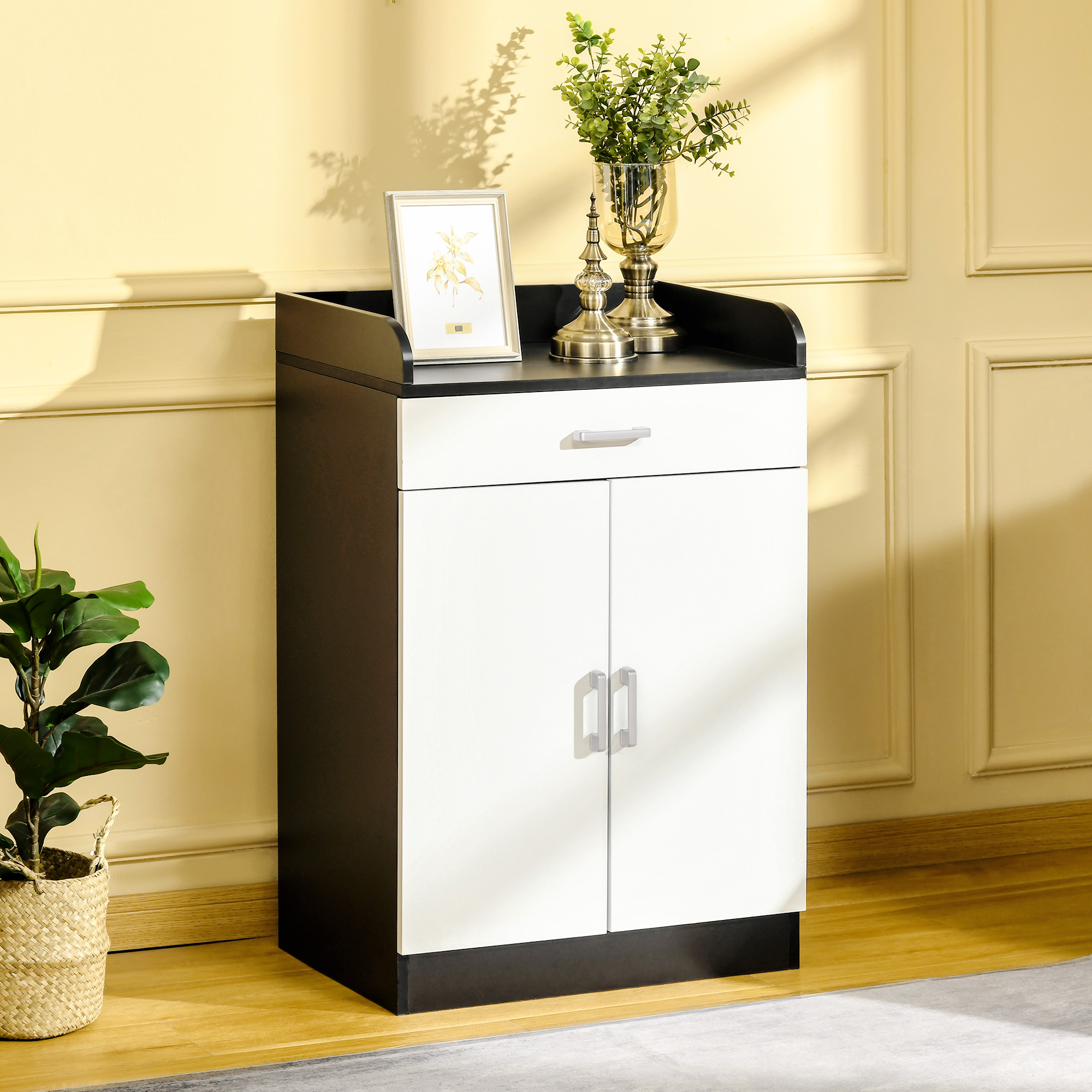  Dulap cu sertar si raft reglabil, din MDF, 60x40x90cm, Alb Negru [1]