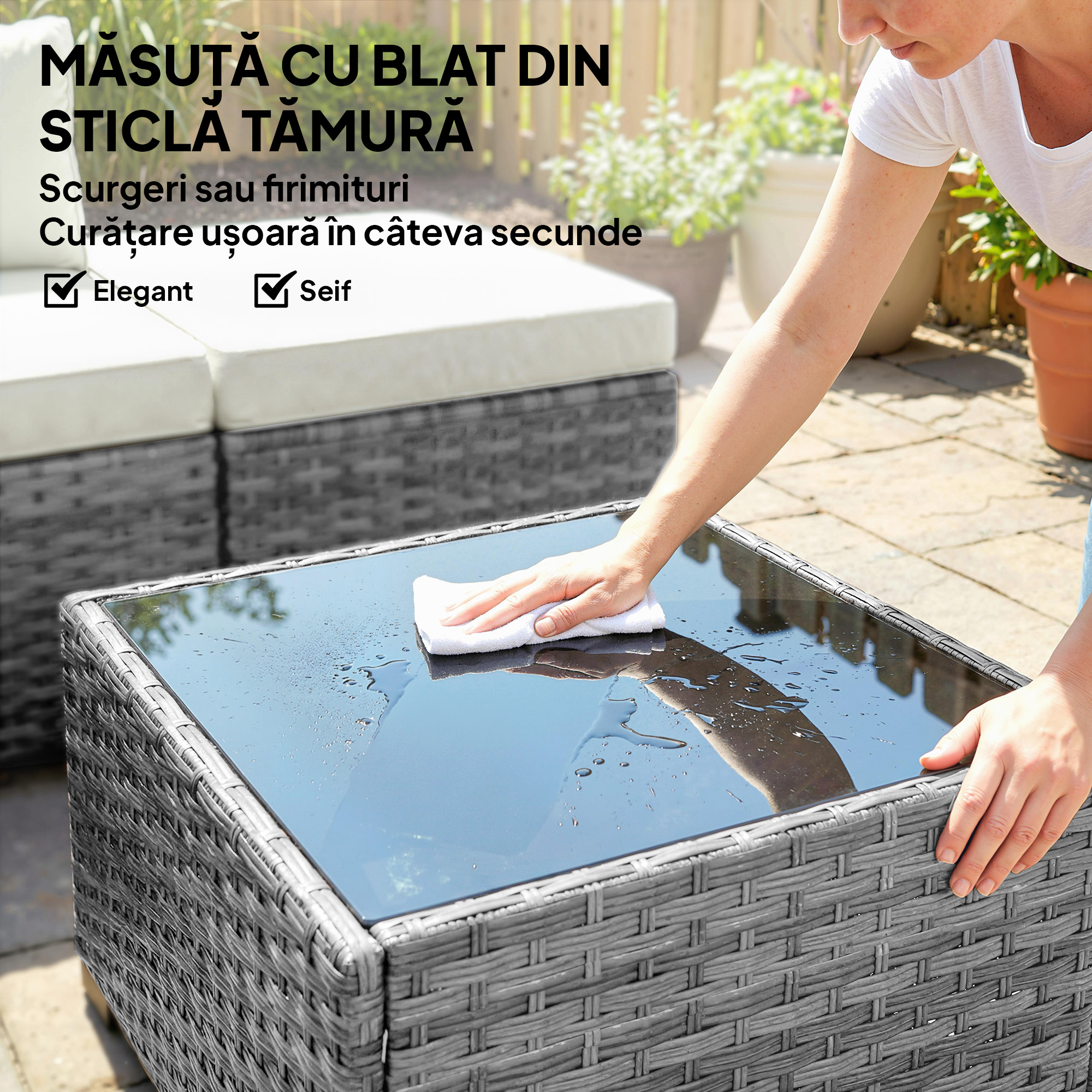  Set Mobilier de Gradina din Ratan, 6 Piese, Fotoliu Coltar, Canapele fara Brate, Suporturi pentru Picioare si Masuta, Gri Amestecat [6]