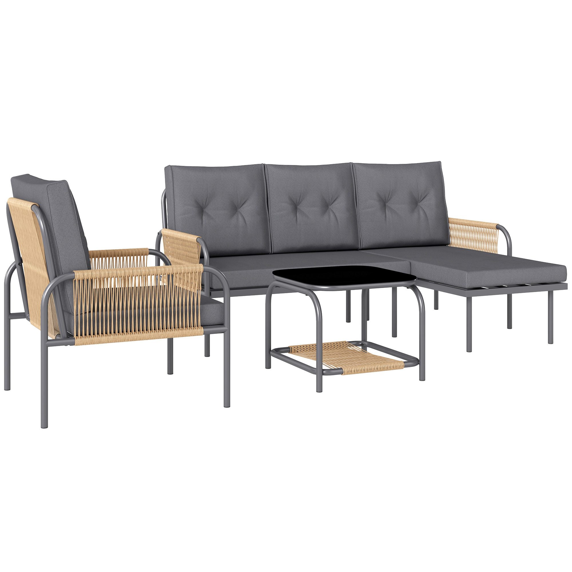 Gradina & balcon -  Set Mobilier de Gradina din 4 Piese cu Canapea, Fotoliu, sezlong si Masuta, 64x70x78 cm, Gri inchis