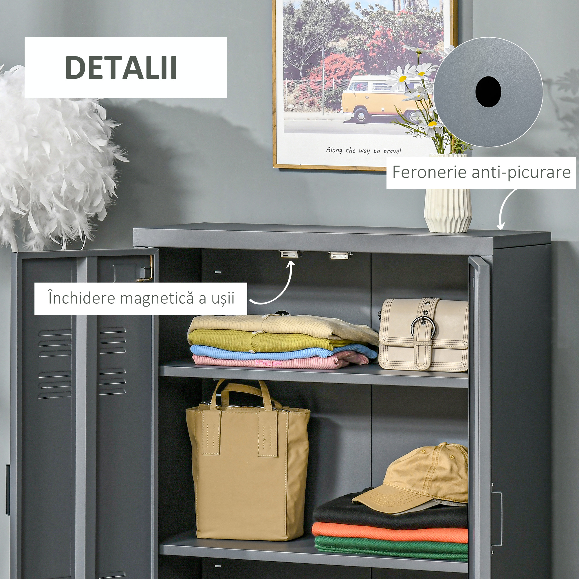  Dulapior Multifunctional cu 2 Usi Stil Industrial, Dulapior Metalic pentru Casa si Garaj - Gri [8]