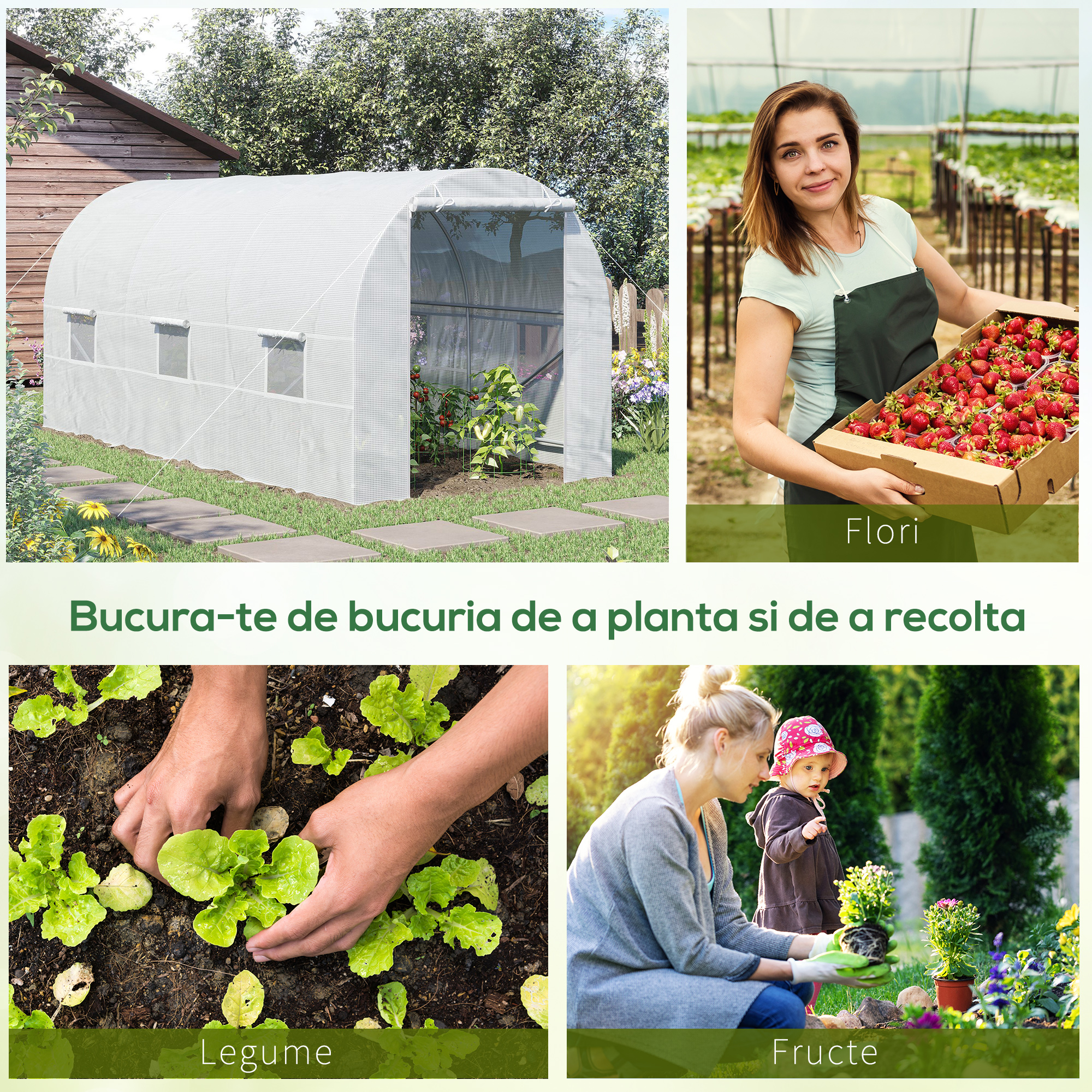  Sera pentru Gradina Tip Tunel pentru Plante din PE si tevi de Otel, Alba, 450x200x200 cm [5]