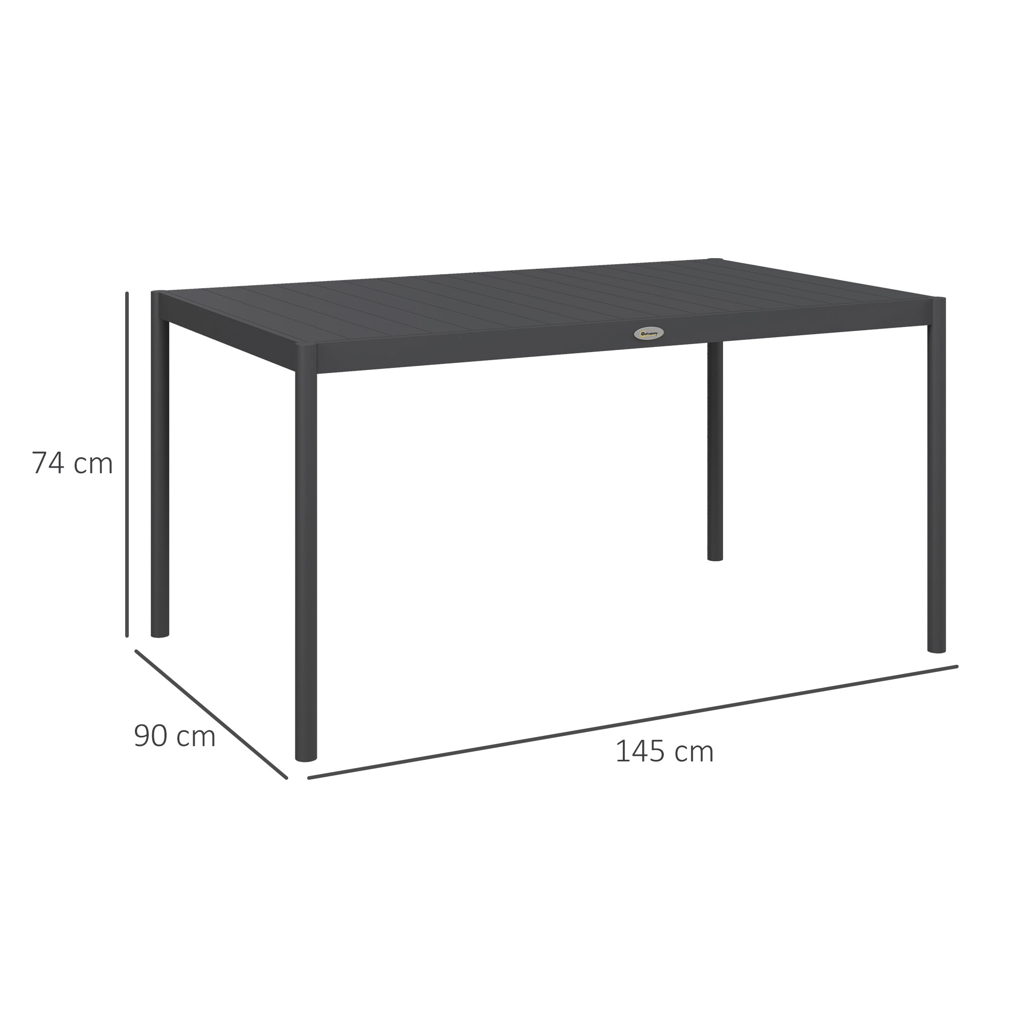  Masa de Gradina cu Lamele, Dimensiuni 145x90 cm, Masa de Dining pentru 6 Persoane, Rectangulara, din Aluminiu si Otel, pentru Curte, Terasa, Balcon si Exterior, Gri inchis [2]