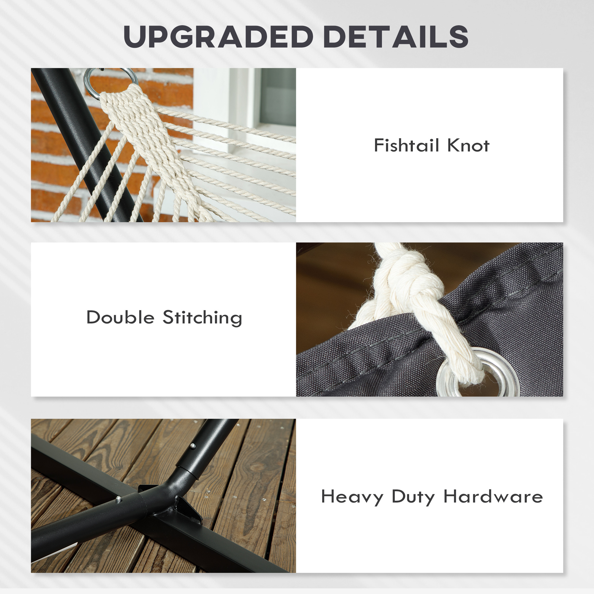  Hamac de Gradina Portabil cu Structura, Perna Integrata si Corzi de Siguranta, 368x93x110 cm, Gri inchis [8]