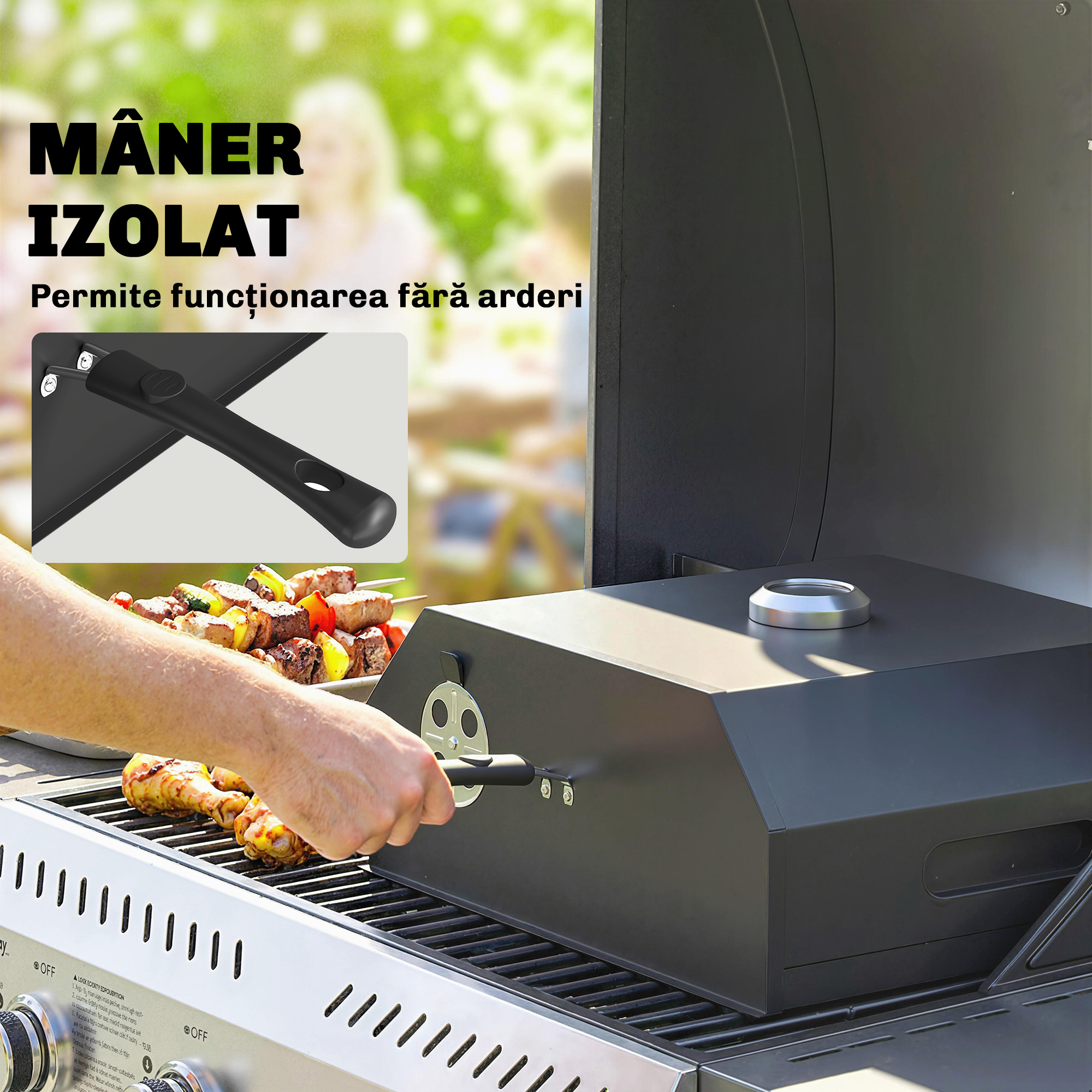  Cuptor pentru Pizza cu Lemne Portabil cu Piatra Cordierita si Termometru, Metal, 53x40x18.5 cm, Negru [5]