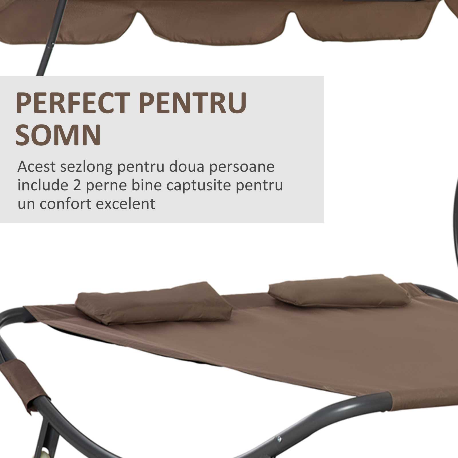  Pat Matrimonial 2 Locuri Parasolar Reglabil de Exterior si Gradina 200x175 x134cm Maro [4]