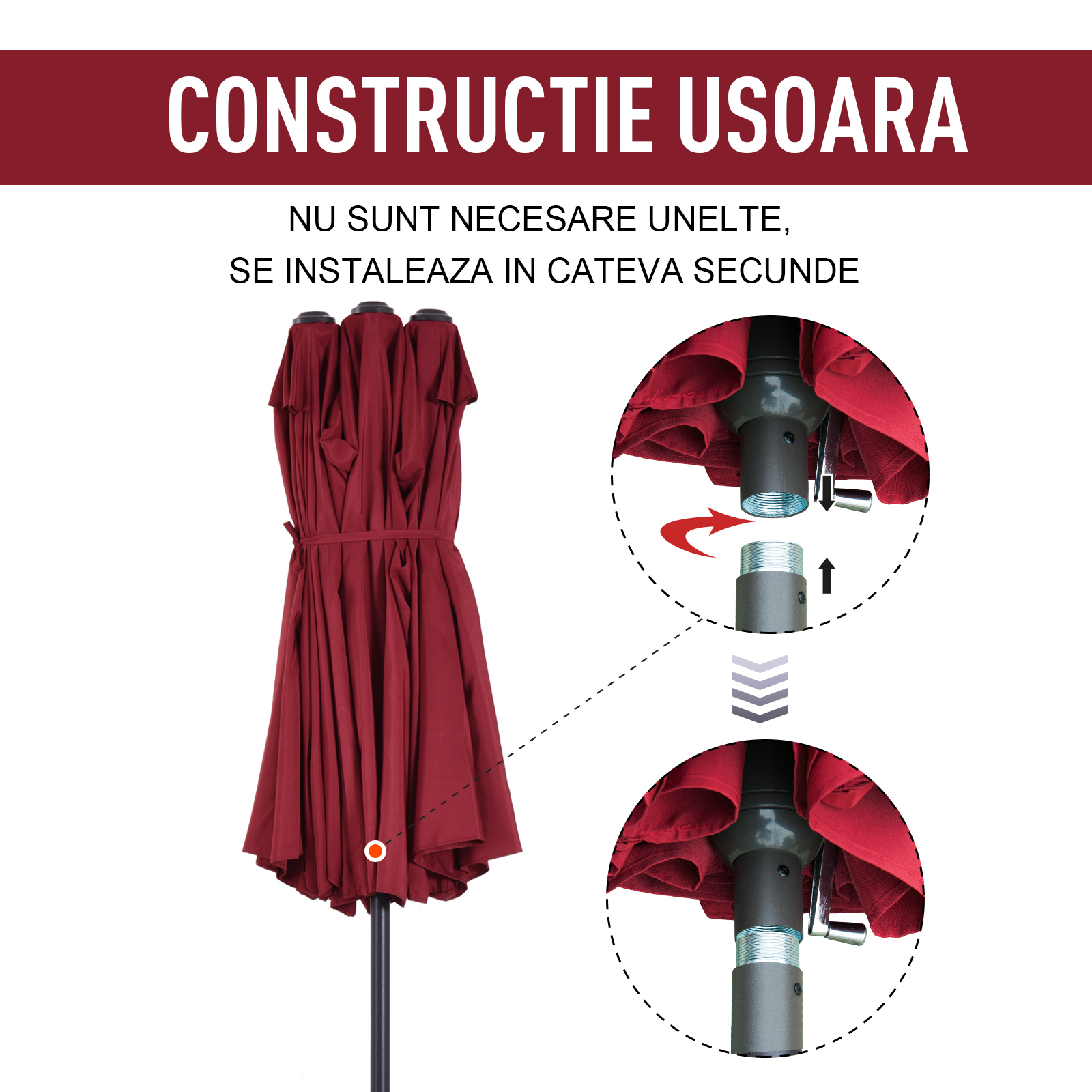  Umbrela cu deschidere dubla de Gradina in otel si poliester, Ros [5]