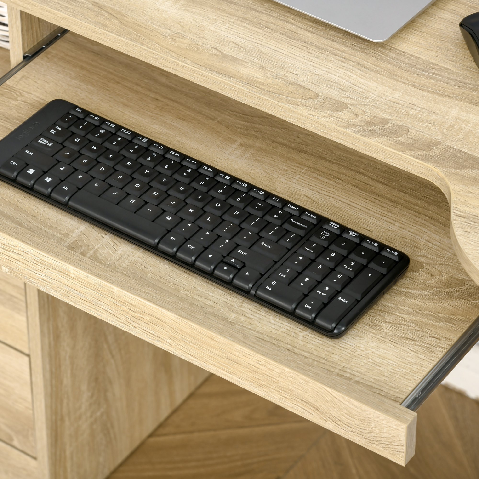  Birou PC pentru Birou cu Rafturi, Sertare si Polita Superioara din Lemn, 125x60x74 cm [7]