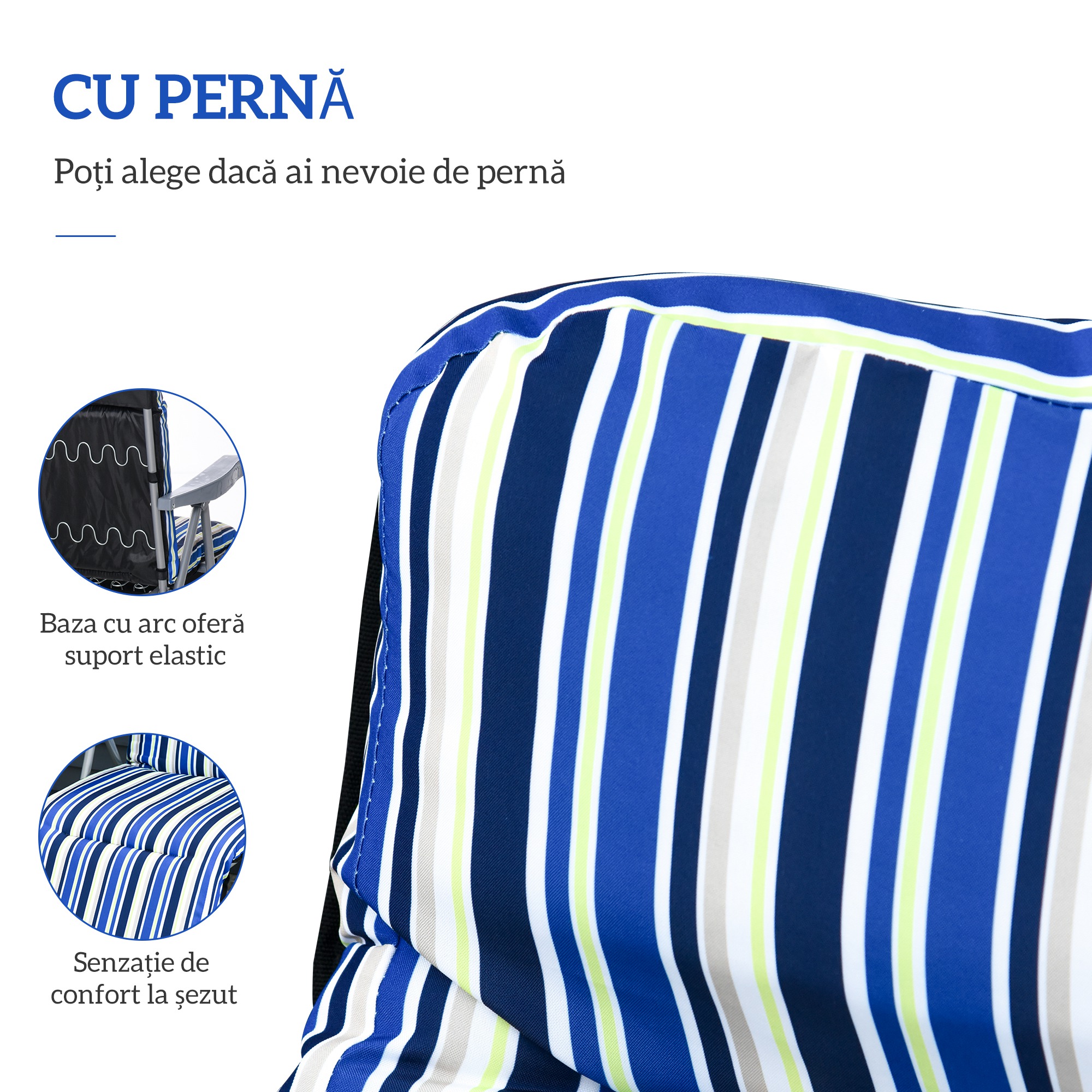  Set de 2 sezlonguri de Gradina Pliabile, sezlonguri cu Spatar Reglabil pe 5 Nivele, Perne, Cotiere, din Otel si Poliester, pentru Exterior, Terasa, Albastru si Crem [3]