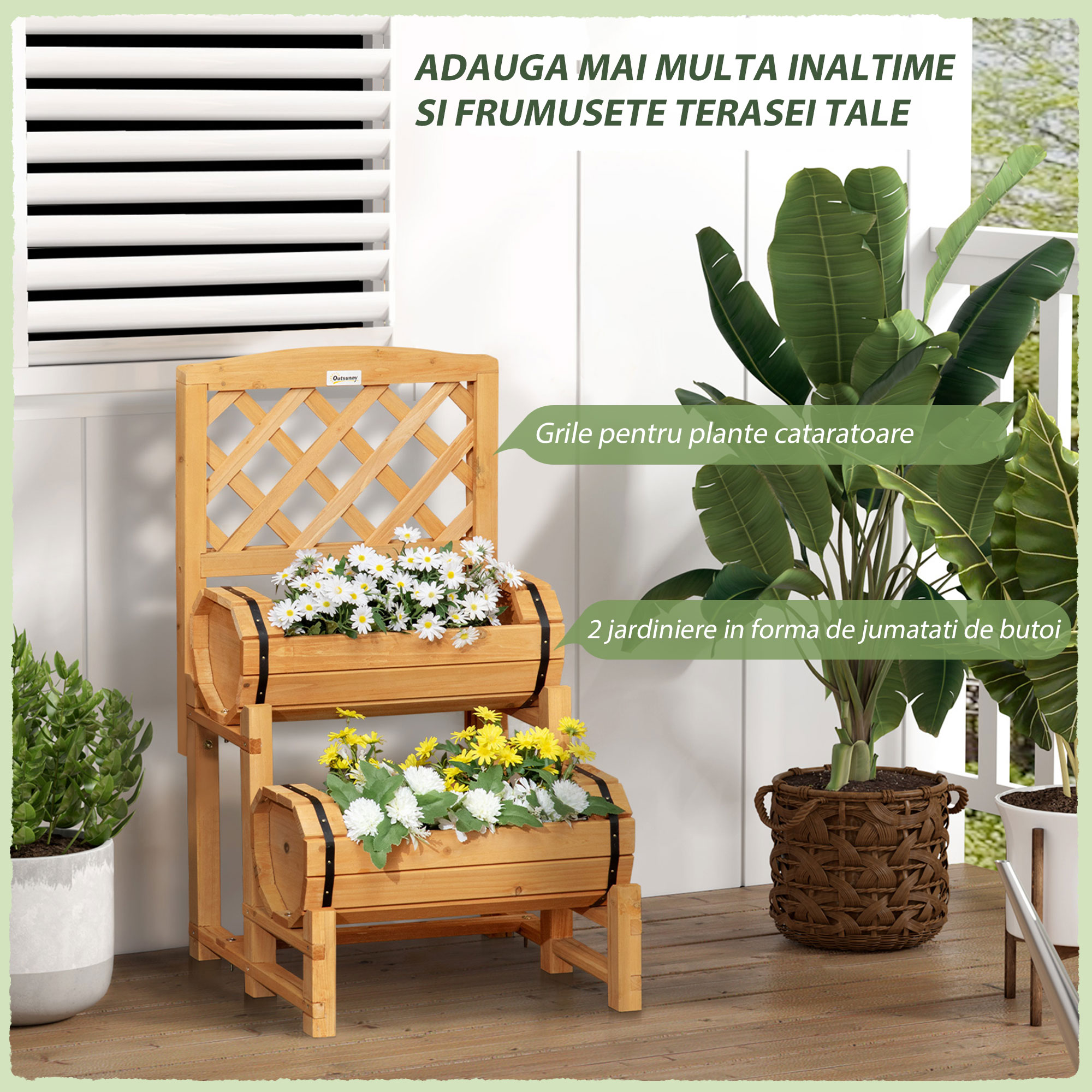  Jardiniera de Brad in Forma de Butoi de Exterior, cu Design Vertical inaltat, 45x45x180 cm, Maro [3]