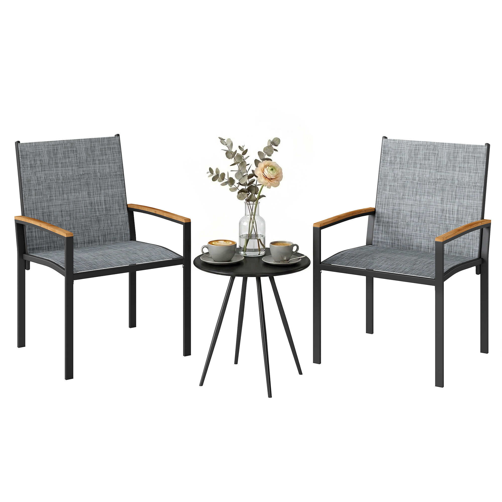  Set bistrou 3 piese: Scaune din plasa si masa, Gri mixt. [6]