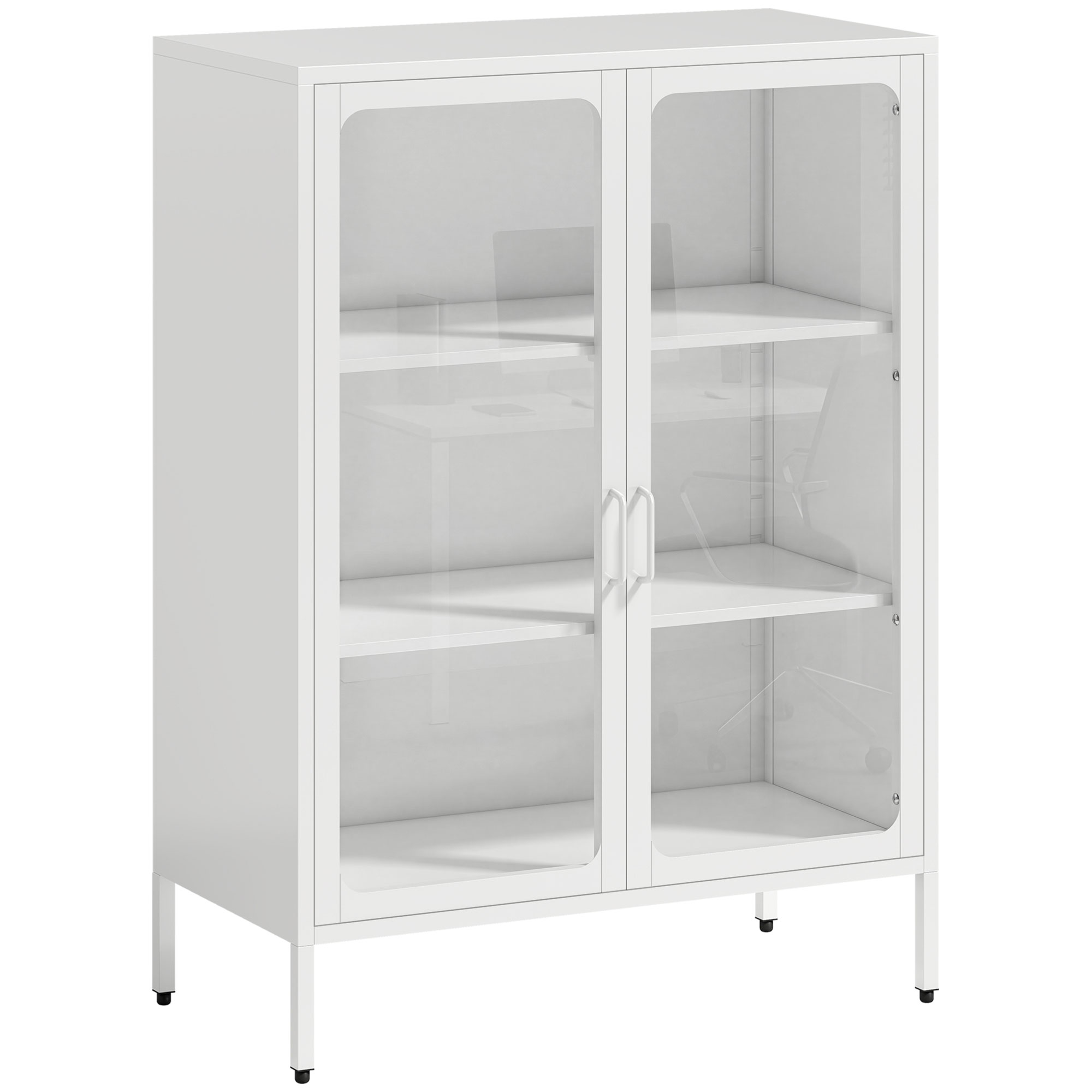 Dormitor & birou -  Dulap pentru Documente din Otel cu 2 Usi din Sticla Securizata, Dulap de Birou cu Rafturi Reglabile, Mobilier Multifunctional, 80x40x110 cm, Alb