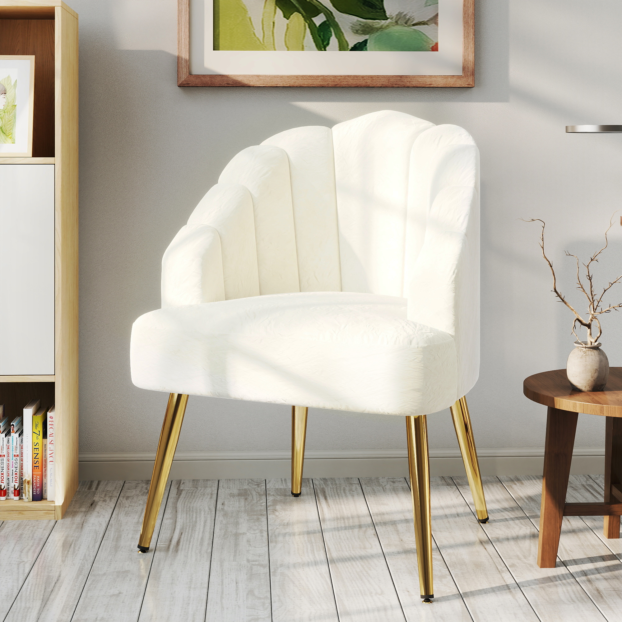  Fotoliu Catifea Crem - 63×65×84 cm, Spatar Tip Scoica Elegant [1]