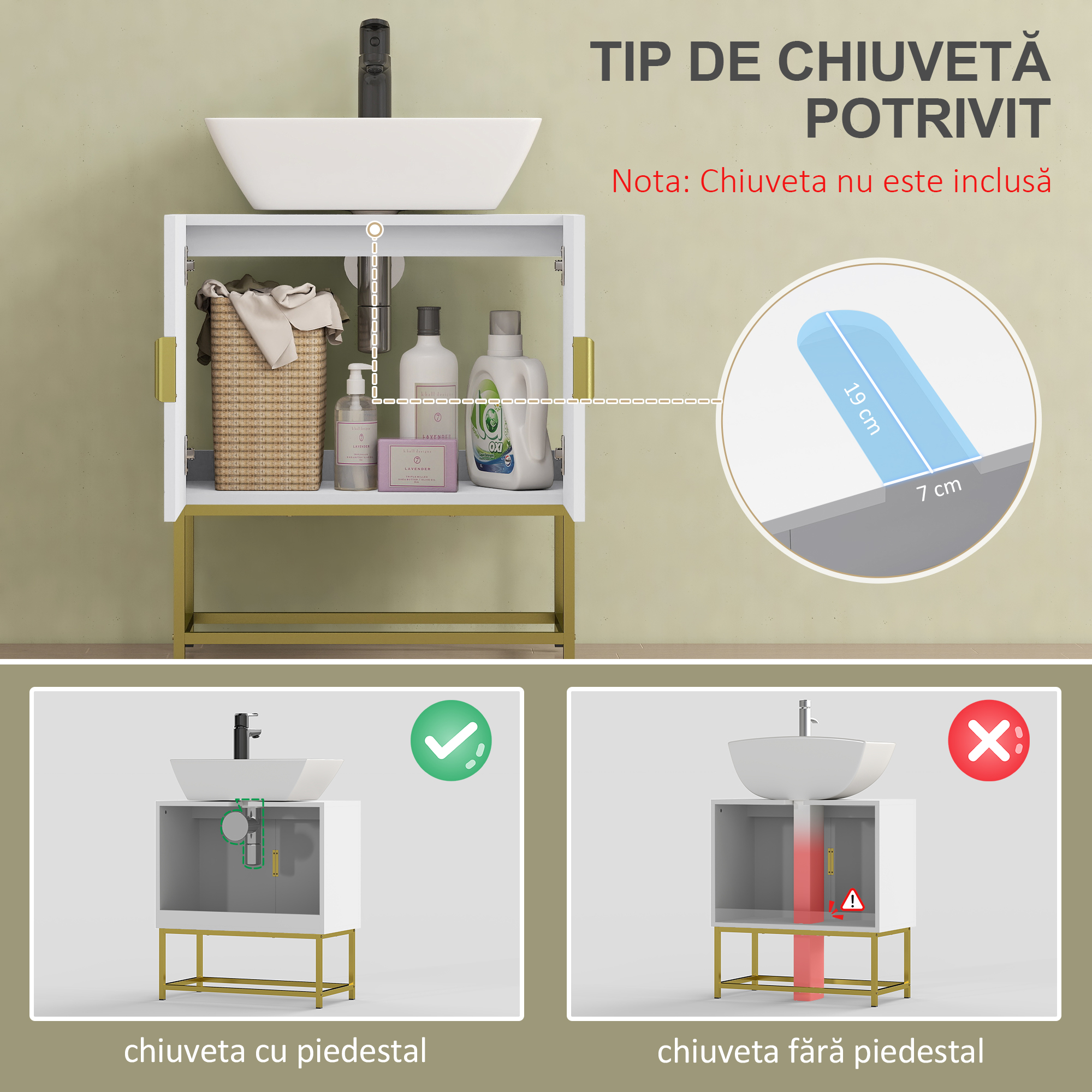 Masca Chiuveta cu Dulap - 2 Usi, Lemn & Otel 60×30×65 cm [3]