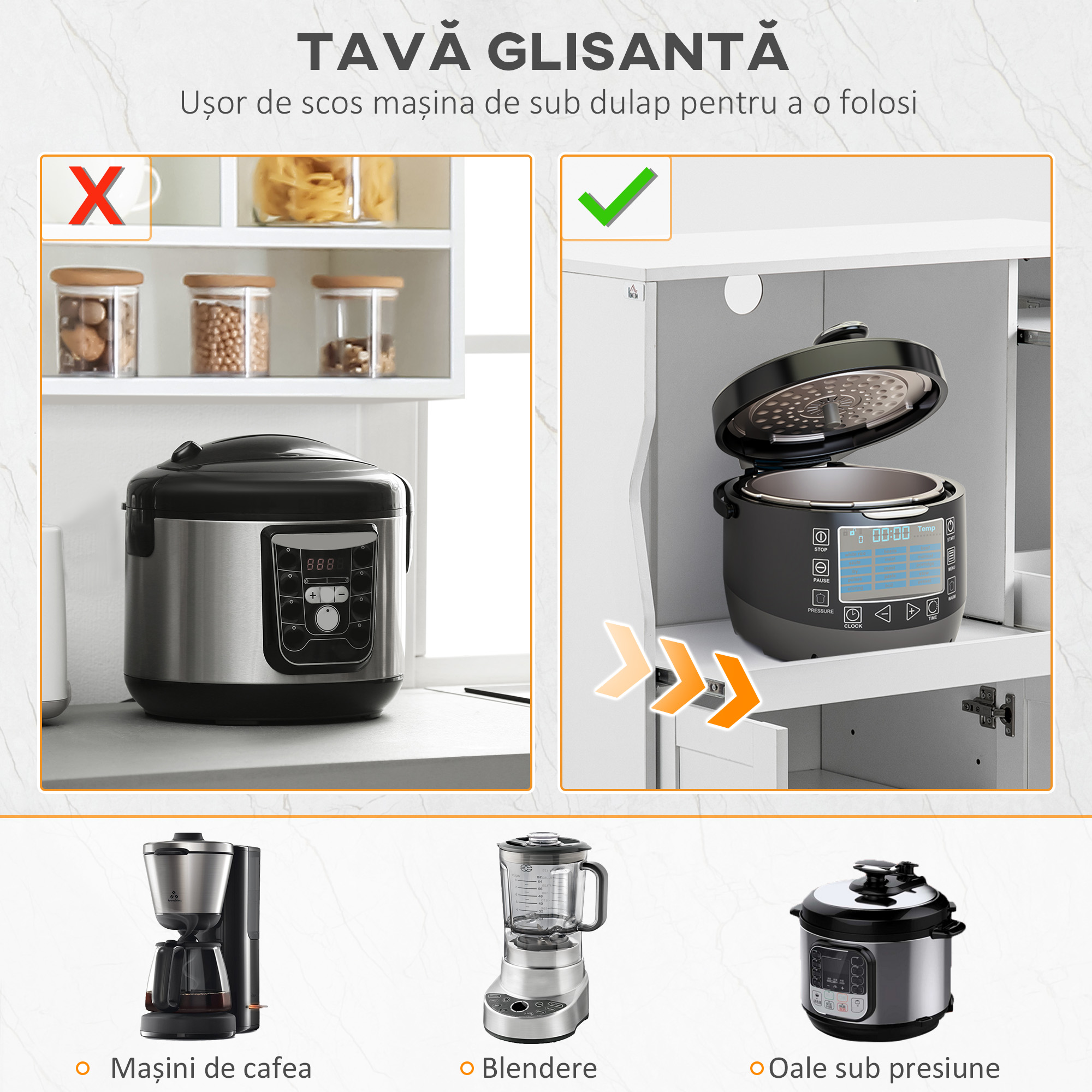  Bufet de Bucatarie cu 2 Dulapuri, Sertar si Rafturi Extensibile pentru Cuptor cu Microunde, 84x39x109 cm, Alb [5]