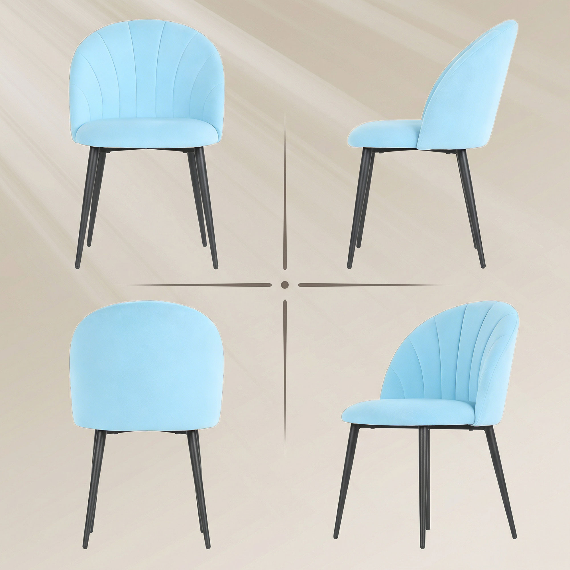 , Scaun de sufragerie, in Forma de Scoica, Catifea si otel, 52cm x 55cm x 79cm, Albastru Deschis [6]