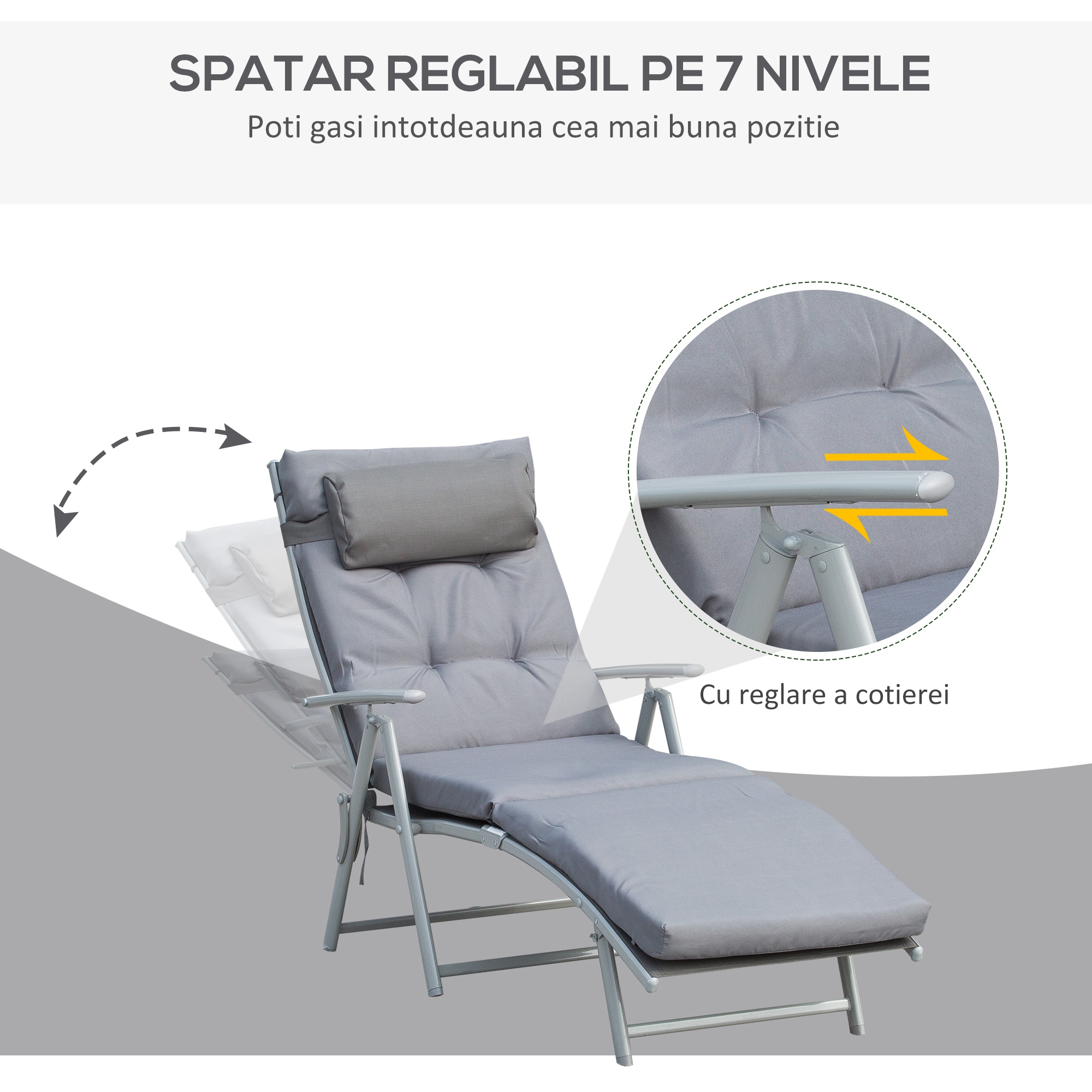  Sezlong de Gradina Pliabil cu Saltea Spatar 7 Pozitii de Inclinare [3]