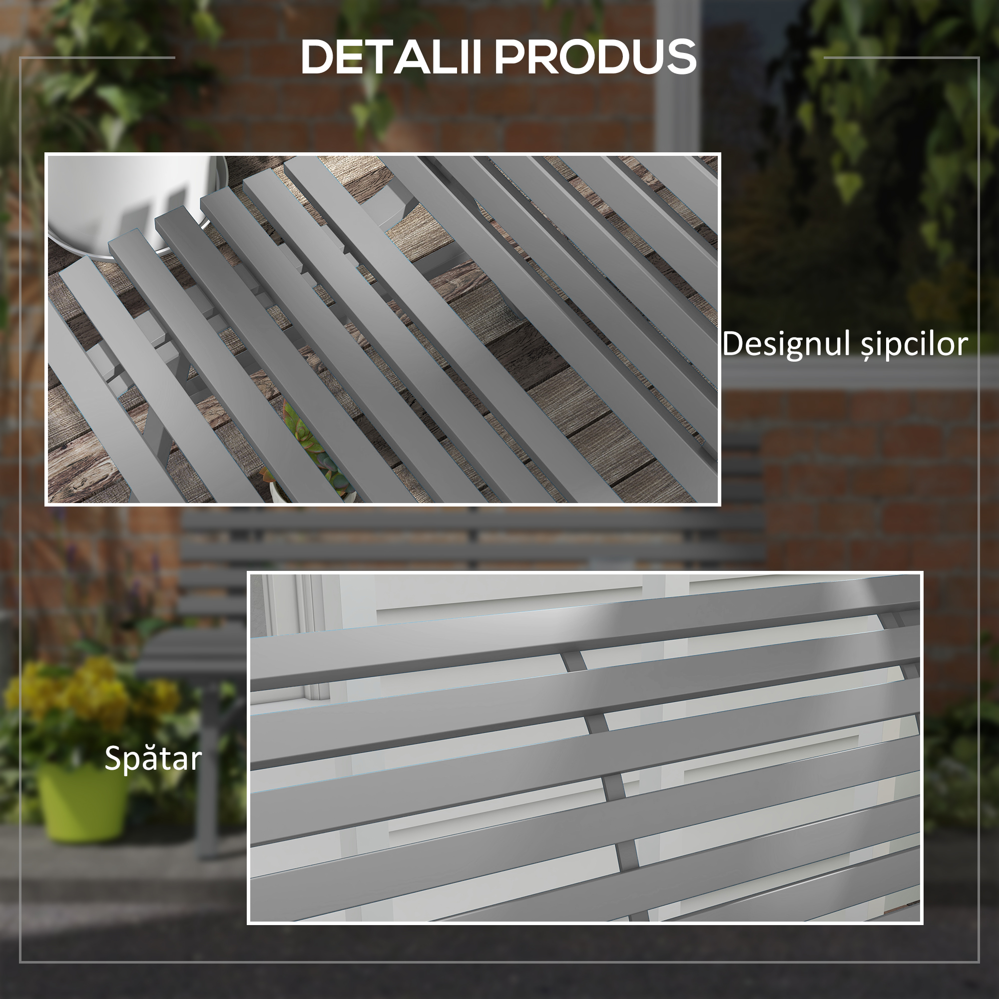  Banca pentru Gradina, Banca de Exterior pentru Terasa cu sezut si Spatar cu Lamele, 123x67x79 cm, Verde [5]