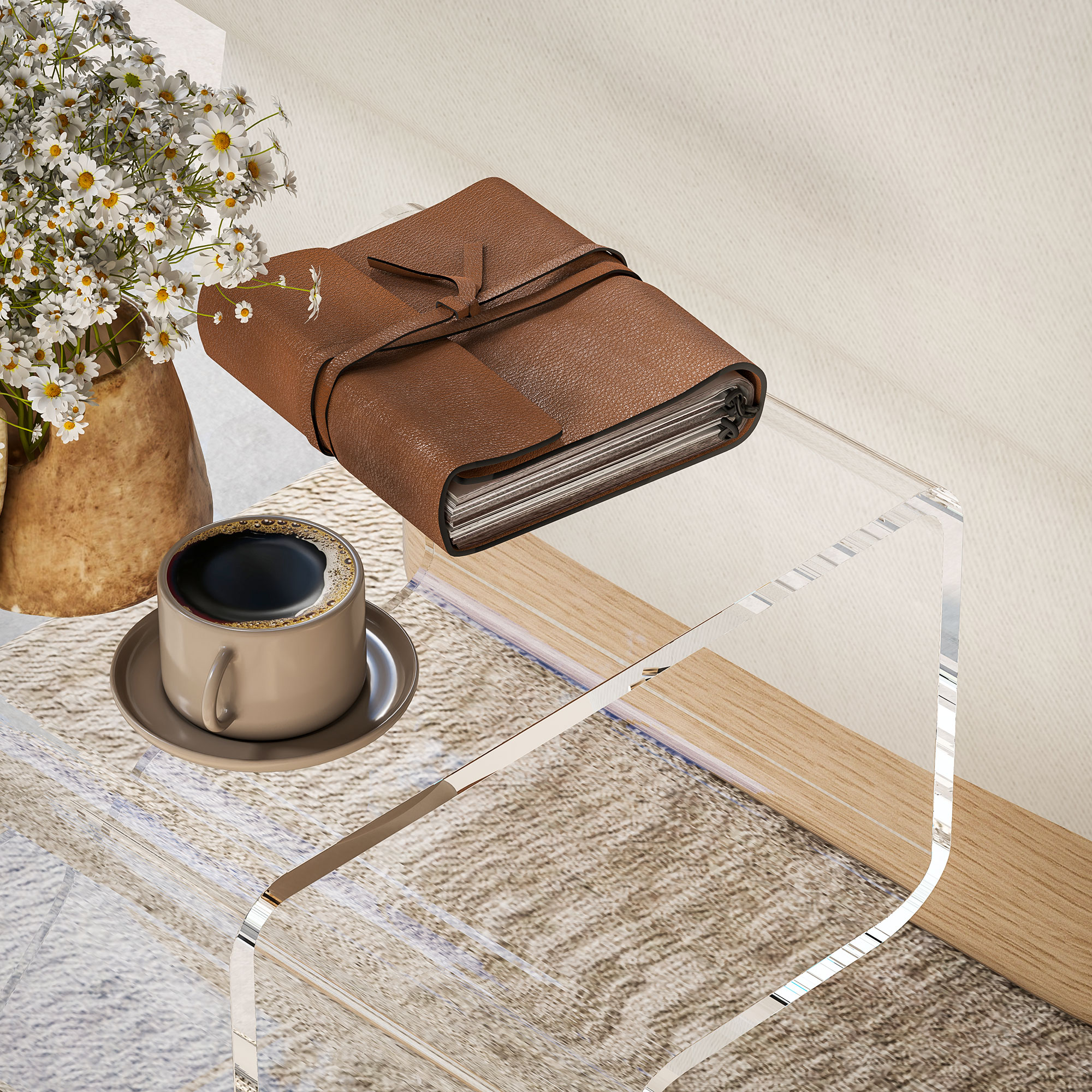  Masuta de Cafea Geometrica cu 2 Niveluri cu Picioare Triunghiulare din Acril, 40x30x45 cm, Transparenta [8]