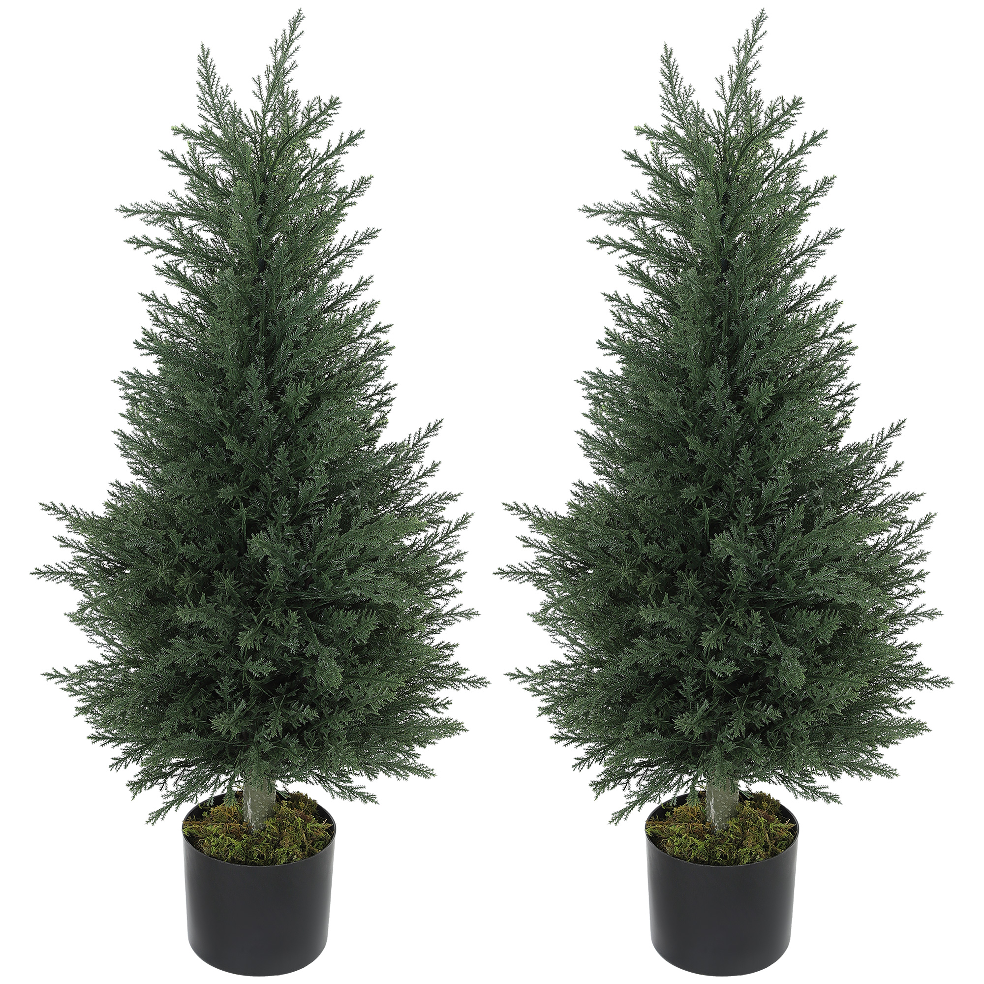 Living & hol -  Set 2 Plante Artificiale de Chiparos cu 362 Frunze si Ghiveci cu Ciment si Muschi, Plante Rezistente la UV, Ø40x90 cm, Verde