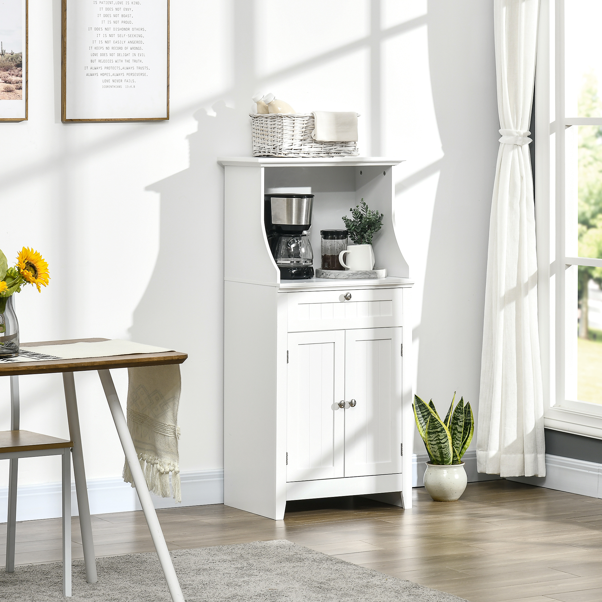  Dulap Bucatarie pentru Cuptor cu Microunde cu Sertar si Dulap 2 Usi Alb [1]