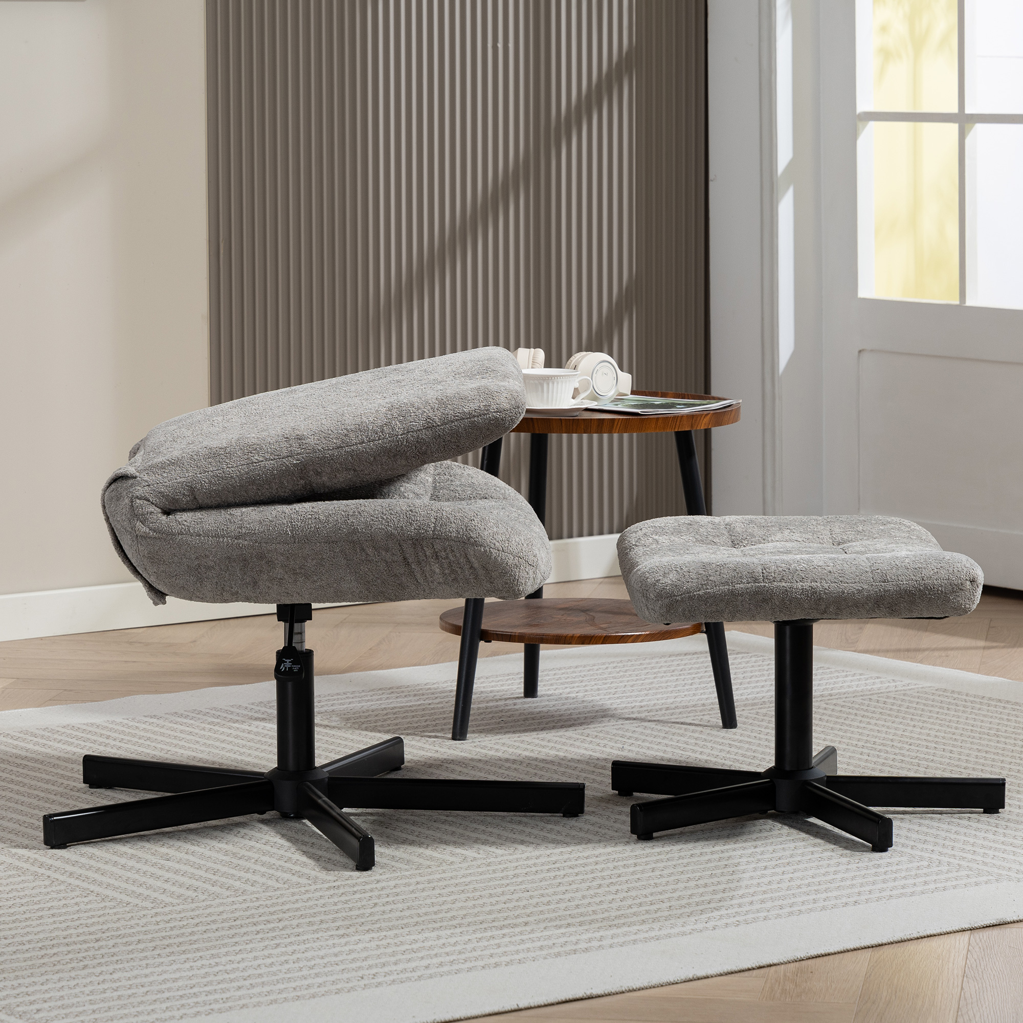  Fotoliu Reclinabil cu 4 Niveluri si Suport pentru Picioare Independent, Material Catifelat, 66x80x93-104 cm, Gri [8]