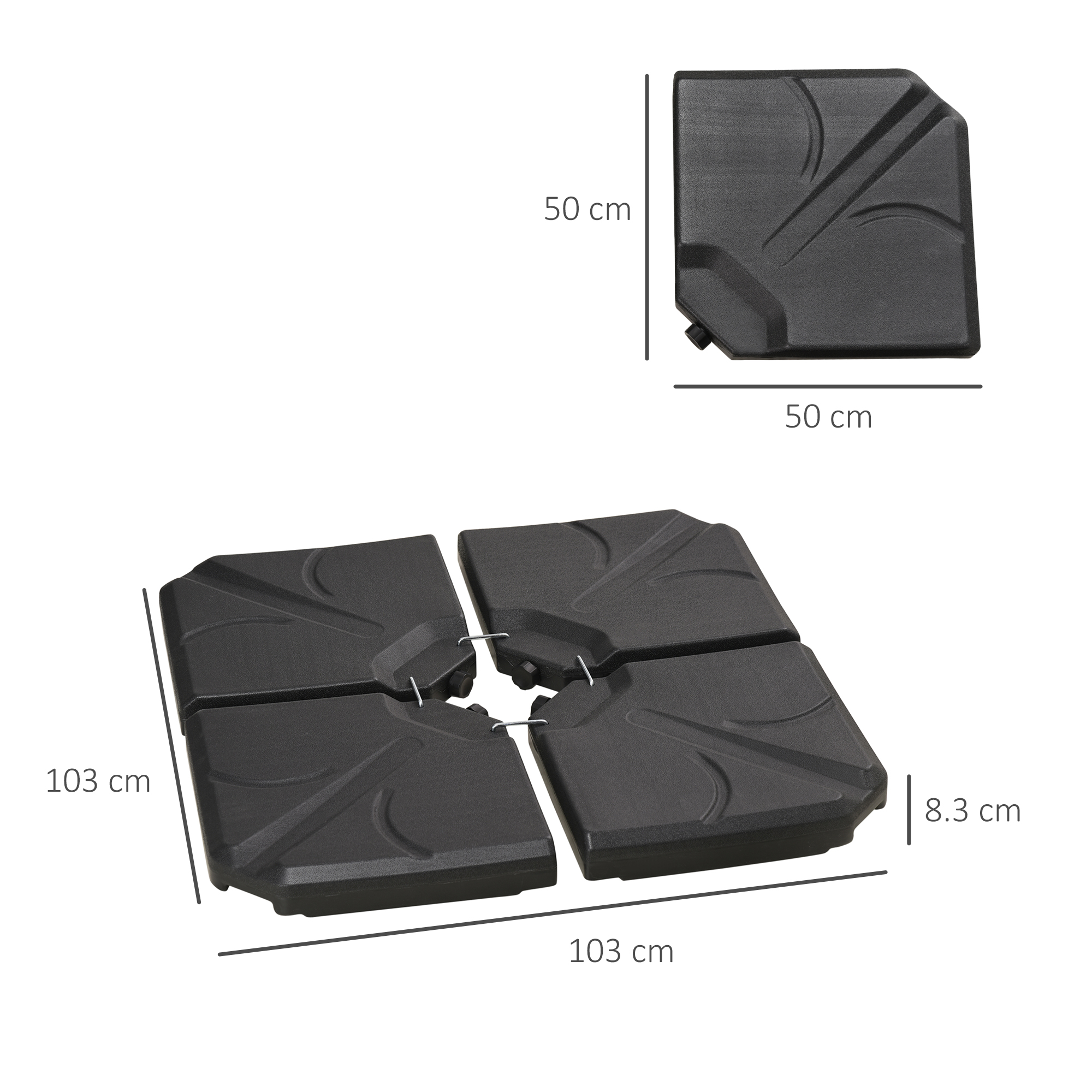  4 bucati baza de umbrela din plastic HDPE, umpluta cu apa si nisip pana la 18 kg, 103x103x8,3 cm, negru [2]