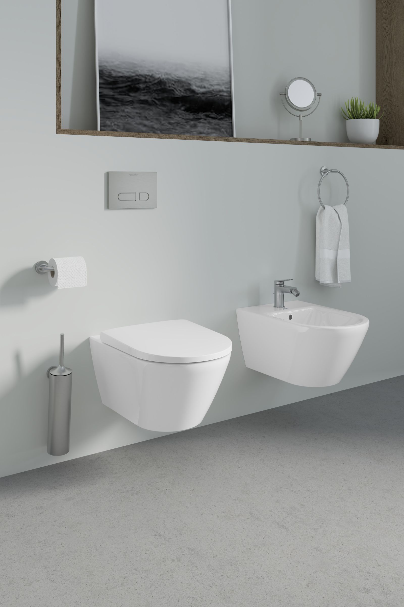 Inel prosop Duravit 0099477000, Stack T, tip instalare pe perete, numar orificii instalare 2, otel satinat [1]
