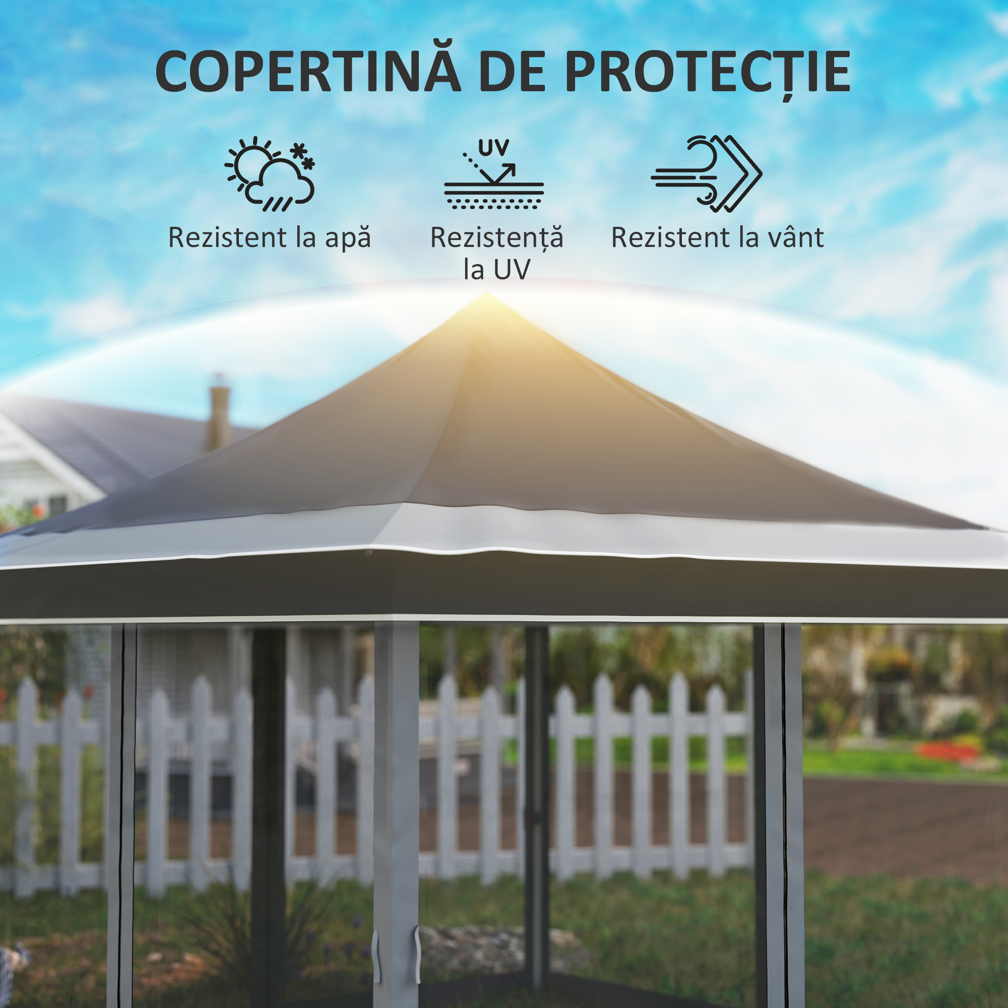  Cort Pliabil cu inaltime Reglabil, Plasa de tantari si Geanta de Transport, 357x357x310 cm, Gri inchis [5]