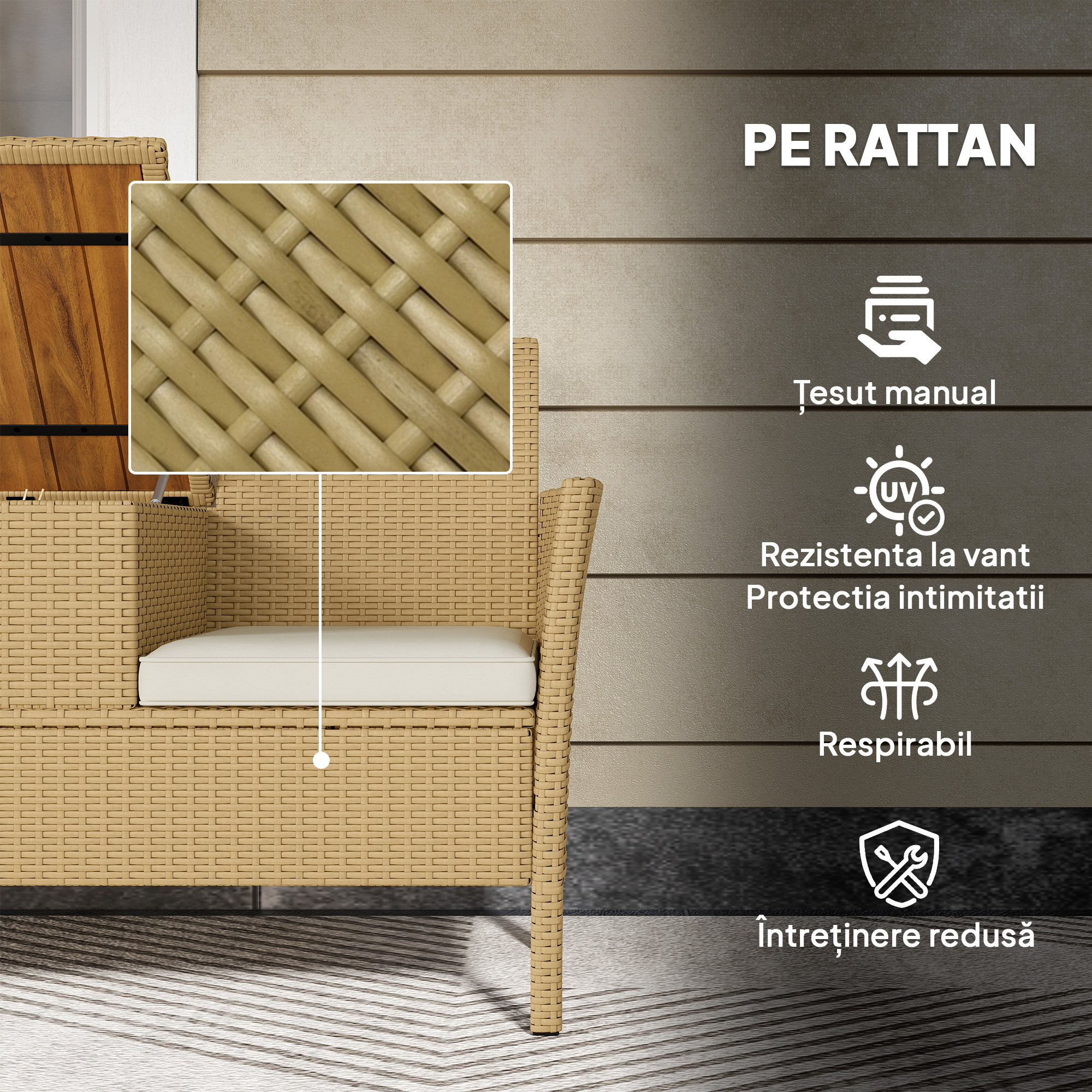  Banca de Exterior cu Masuta Rabatabila si Spatiu Depozitare Crem si Kaki [5]