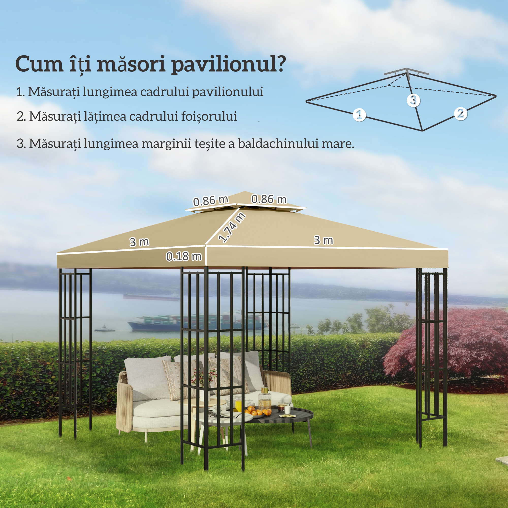 Acoperis de Rezerva pentru pavilion de Gradina Panza de Rezerva pentru pavilion tonel Tenda 3 x 3 m Bej [2]