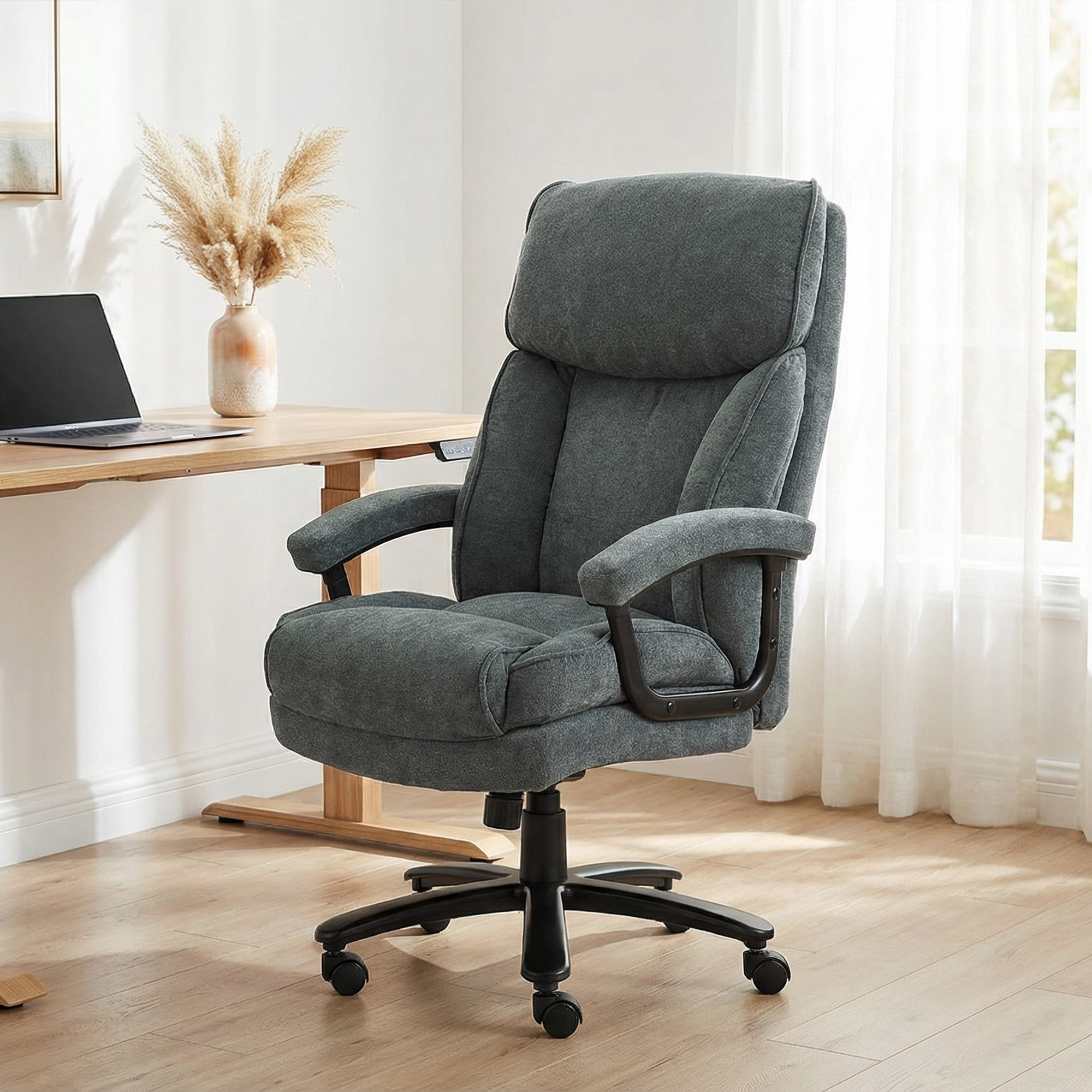  Scaun de Birou cu Spatar inalt si inaltime Reglabila, 68,5x79x117-125 cm, Gri [1]