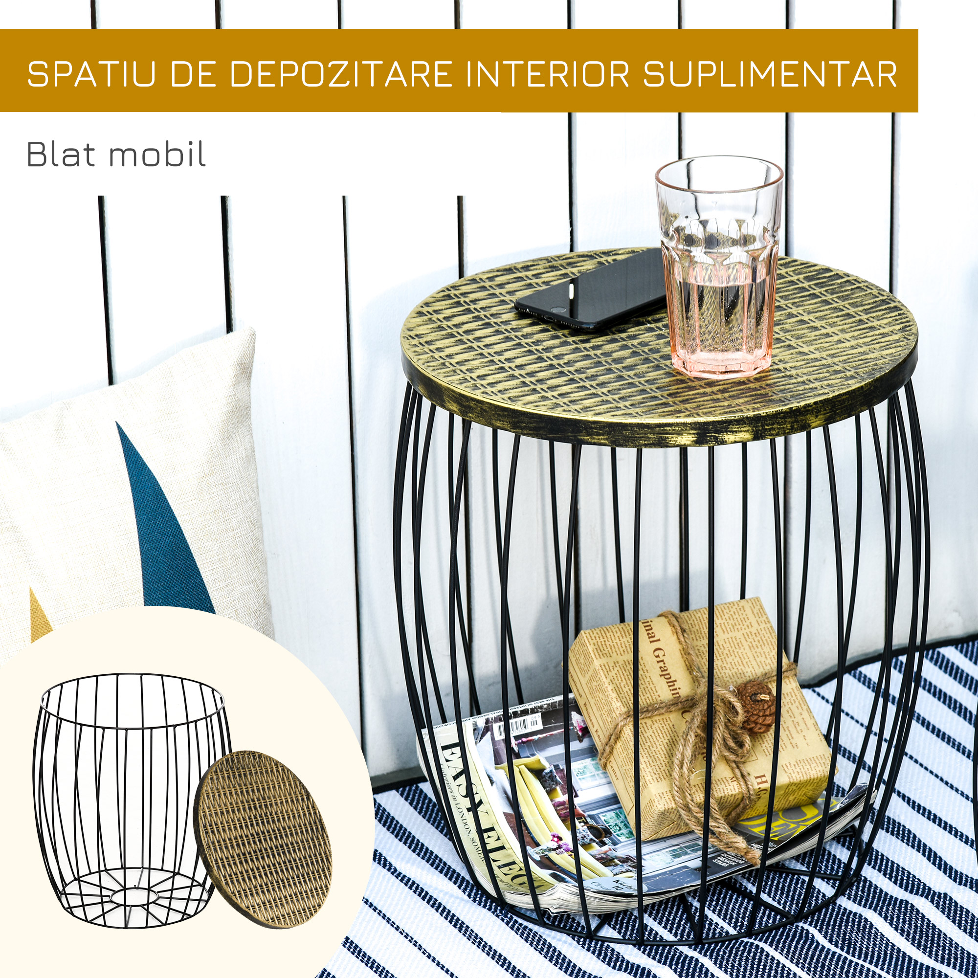  Set 3 Masute Gradina Stivuibile 38/31 cm - Negru [4]