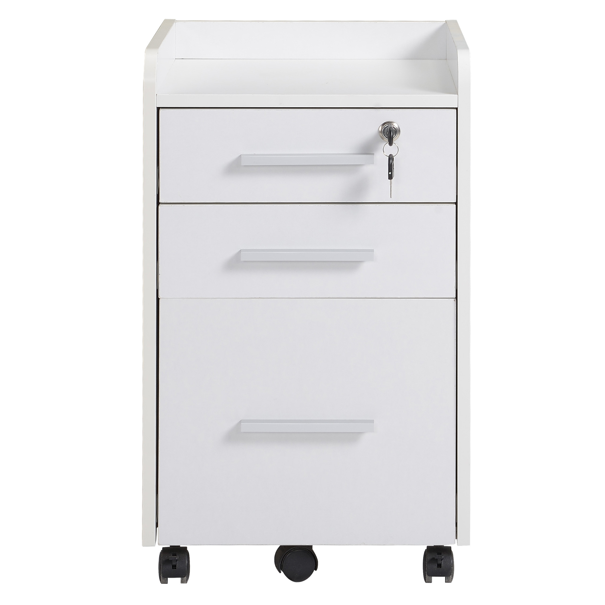  Comoda Birou 3 Sertare - Cu Etajera & 5 Roti, Alb Modern [3]