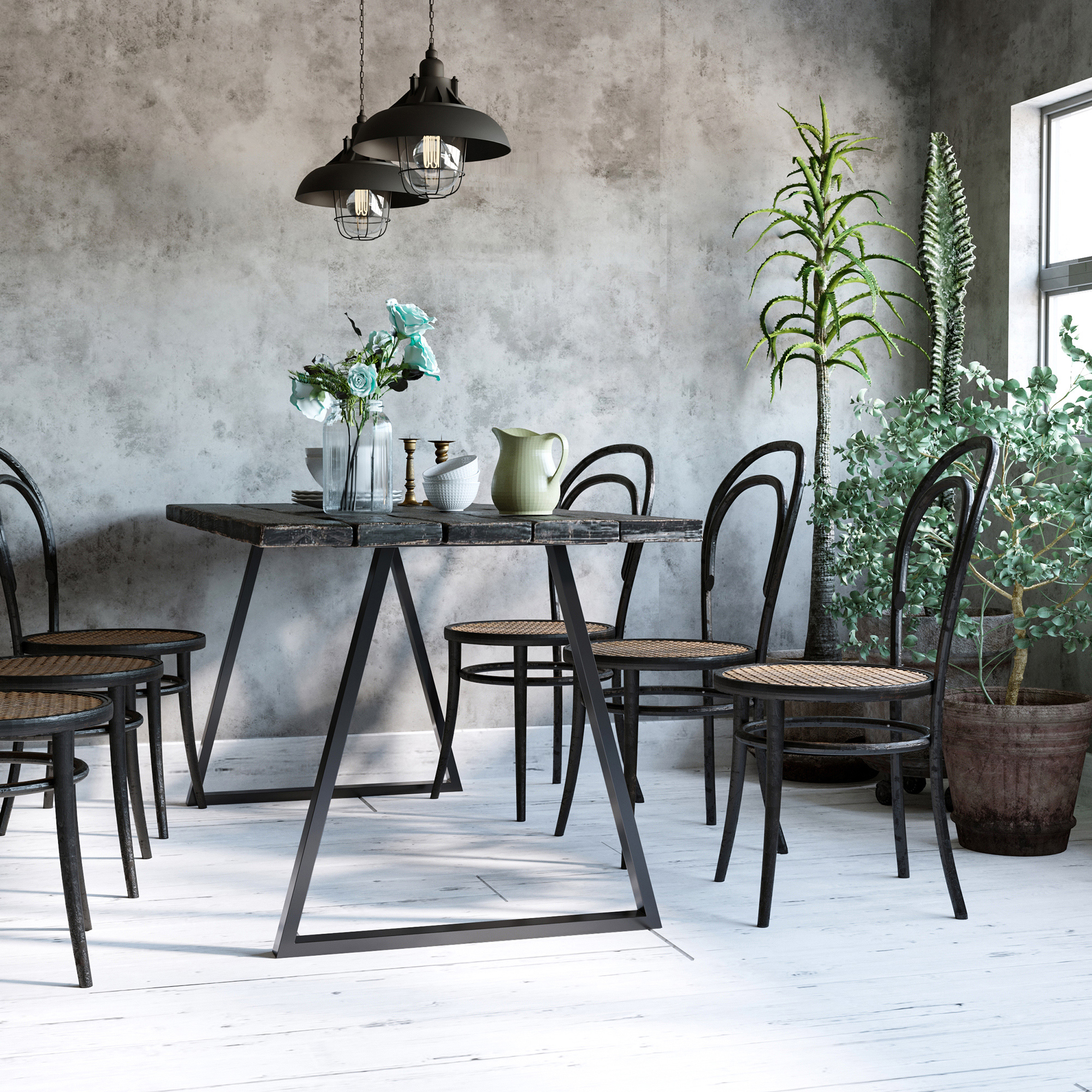  Set 2 Picioare de Masa Trapezoidale cu 6 Gauri si 12 suruburi, 70x5x72 cm, Negru [1]