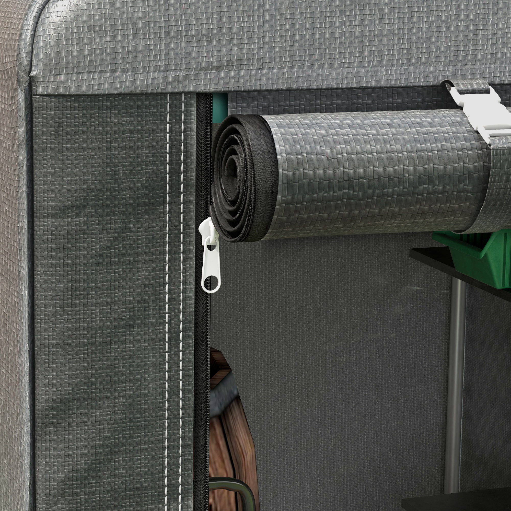  Magazie pentru Scule cu Protectie UV si Intrare cu Fermoar, Cort de Garaj, 120x179x165 cm, Gri inchis [7]