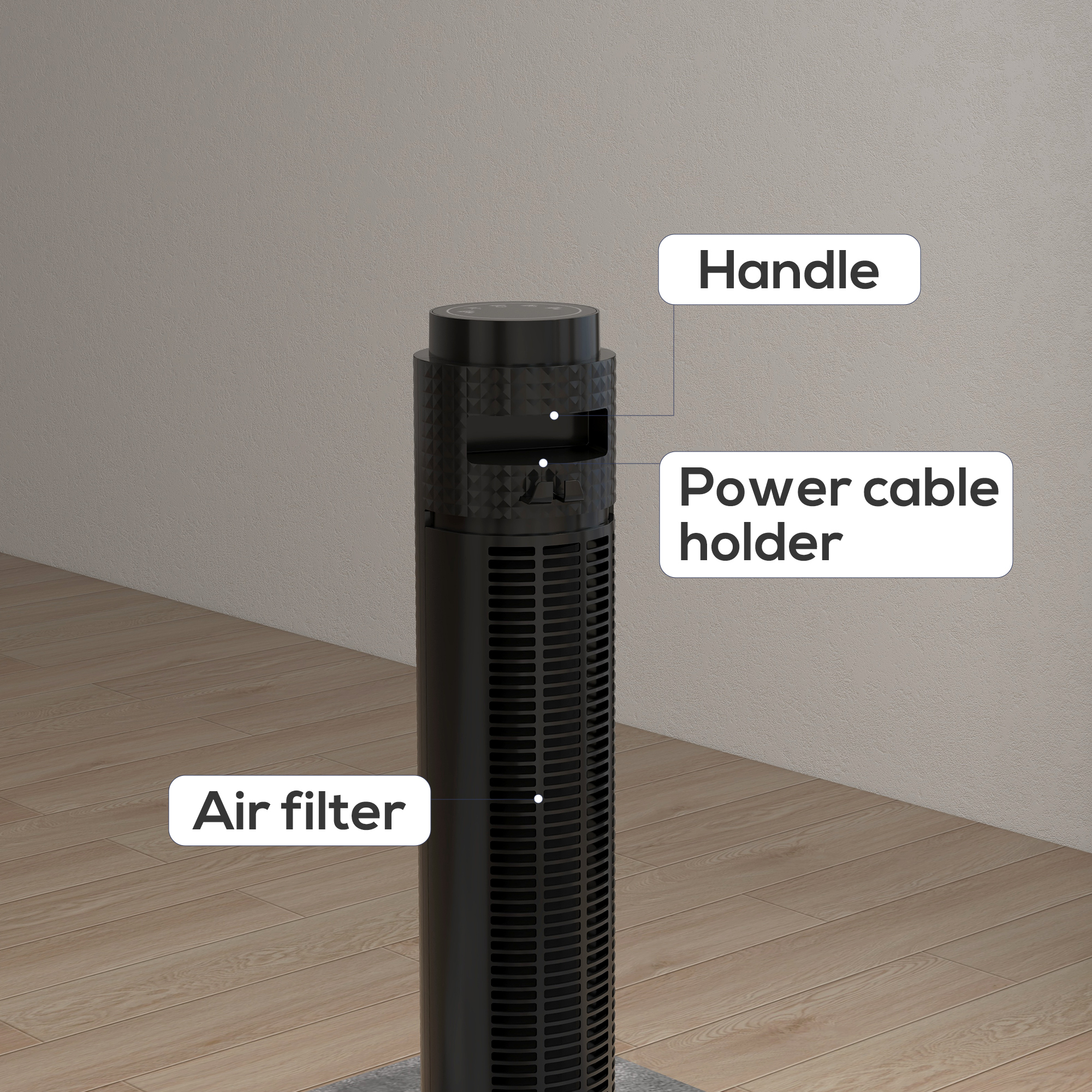  Ventilator turn 45W cu 4 moduri si 3 viteze, cu timer de 12h, din ABS, Ø31.5x96 cm, negru [7]